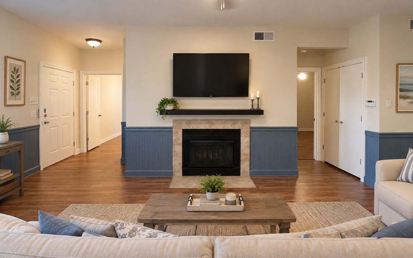 Virtually staged to showcase the fireplace as a welcoming focal point, creating a cozy atmosphere that makes you feel right at home.