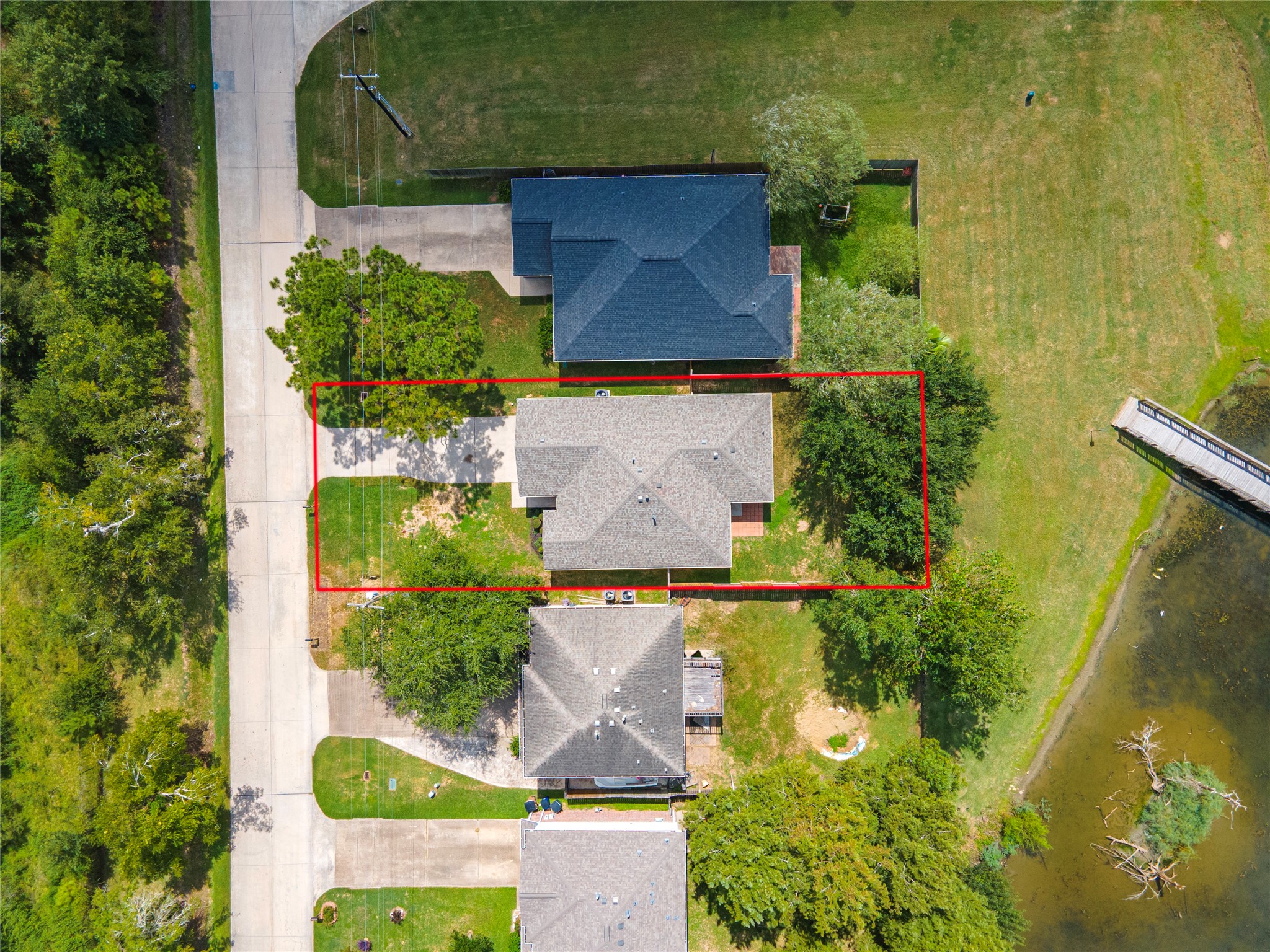 Aerial view of the home with no back or front neighbors.