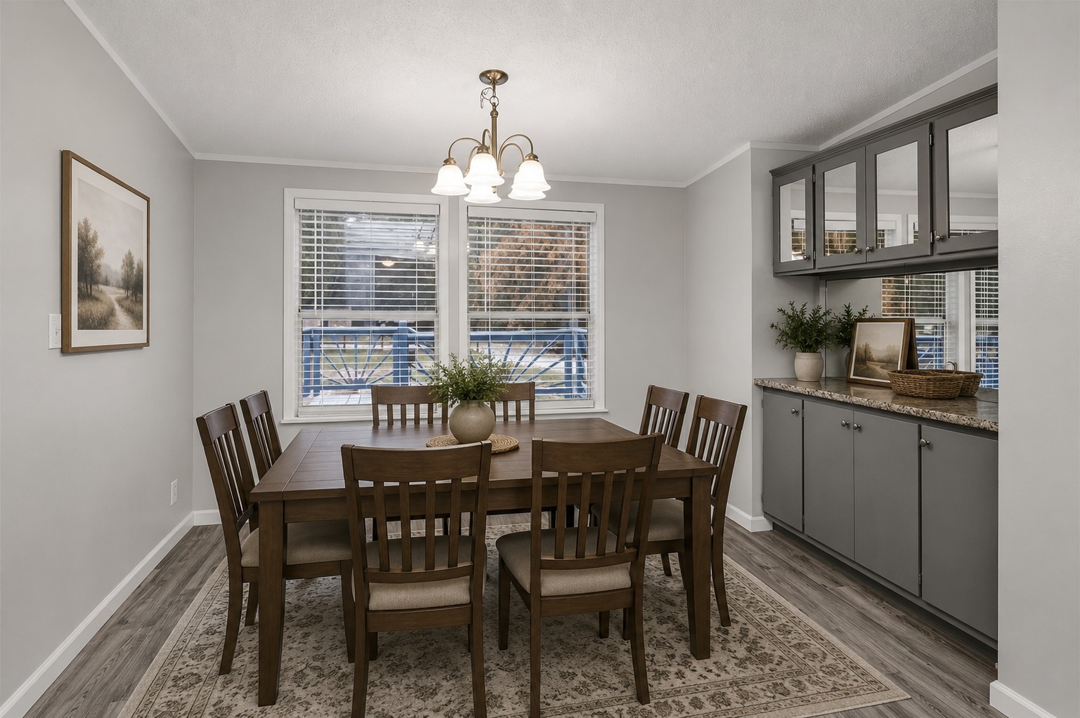 Dedicated dining area open to living room virtually staged