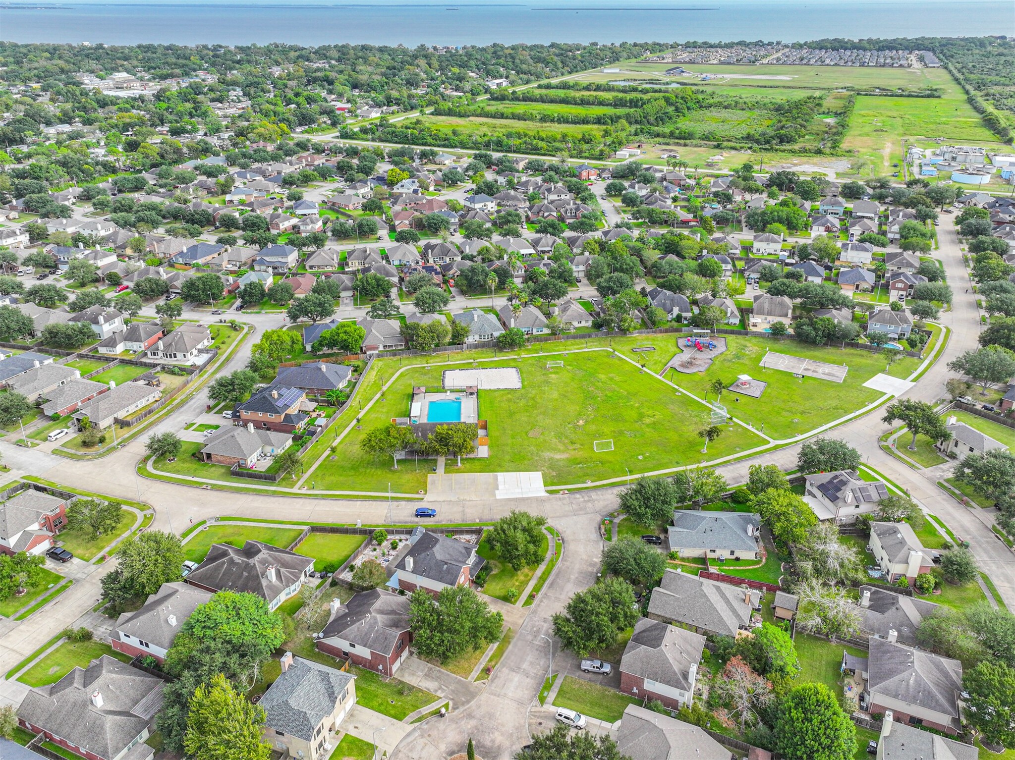 Aerial view- on cut de sac right by pool and park