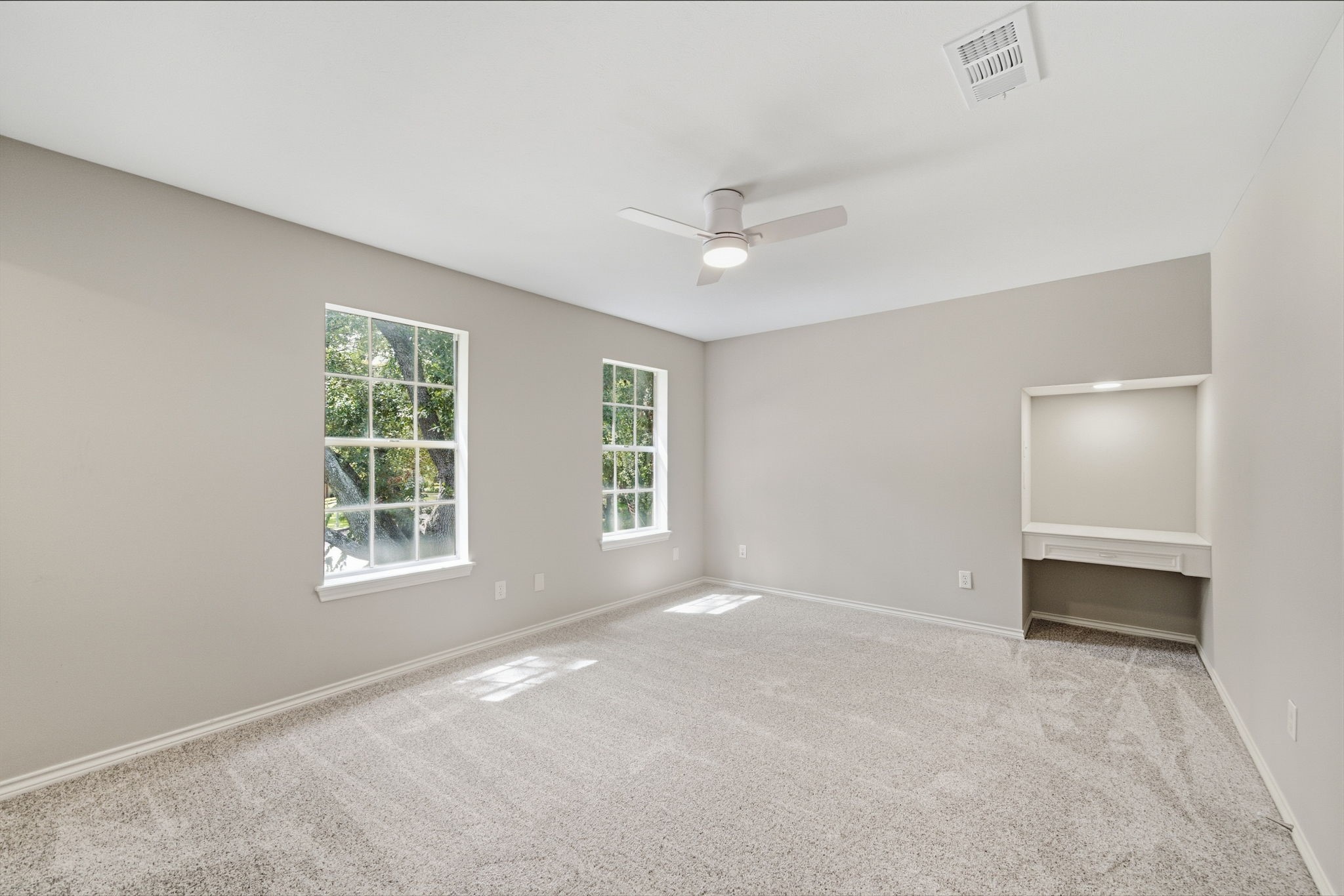 Three secondary bedrooms are located upstairs, creating wonderful separation between the primary suite and additional sleeping quarters. Additional study nook.
Each bedroom offers generous dimensions, nearby bath access, and excellent closet storage.