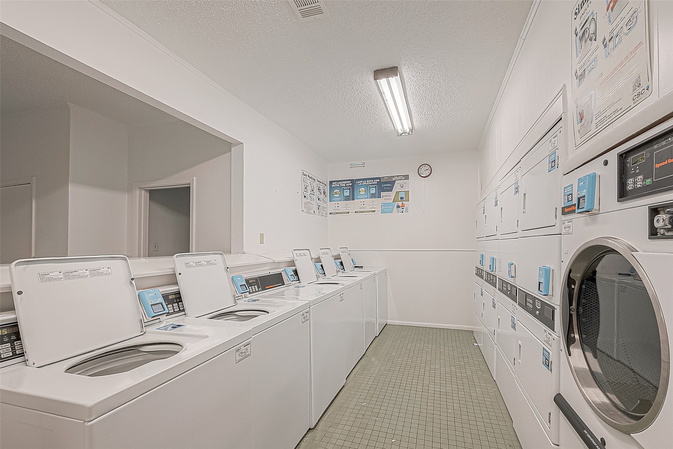 The complex offers a sizeable on-site laundry facility conveniently located right next to the swimming pool. The laundry room requires keyed entry, providing access exclusively for residents. Plenty of washers & dryers make laundry day a little easier!