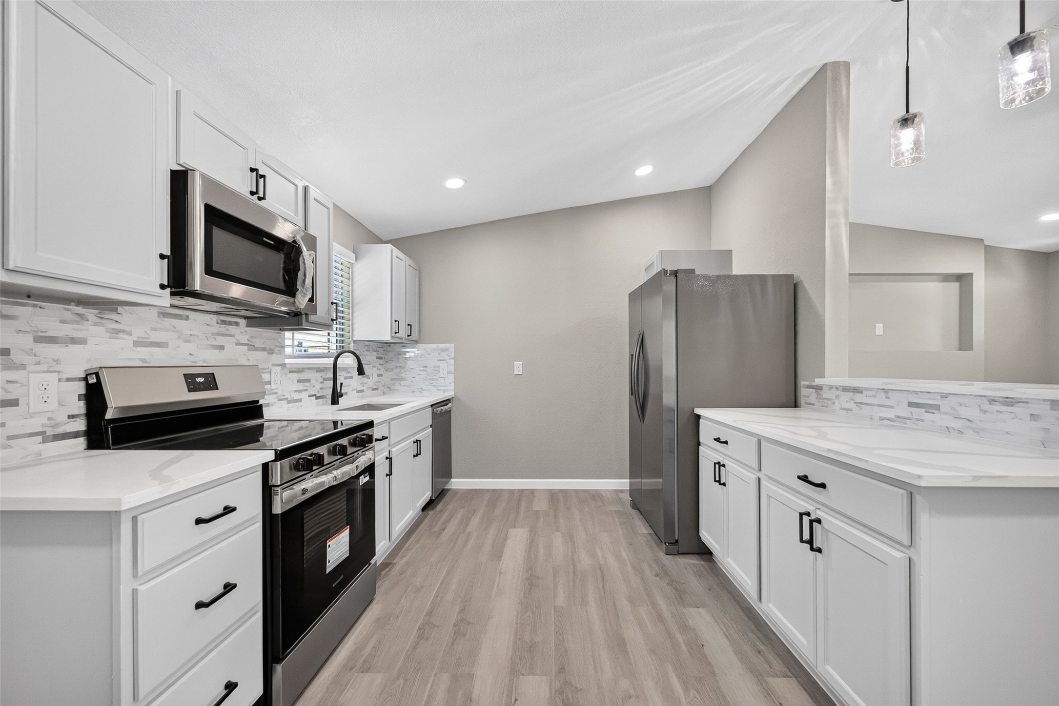 Kitchen with recessed lights