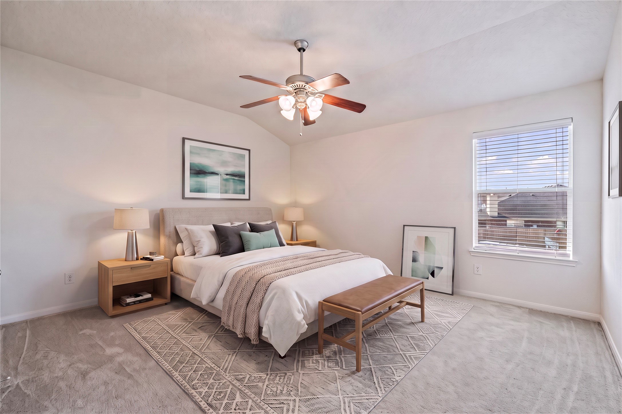 The fourth bedroom is spacious, with a ceiling fan and walk-in closet. Room is virtually staged.