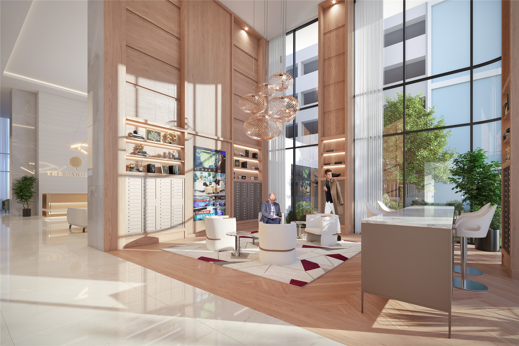 Rendering of the mail and co-working spots.