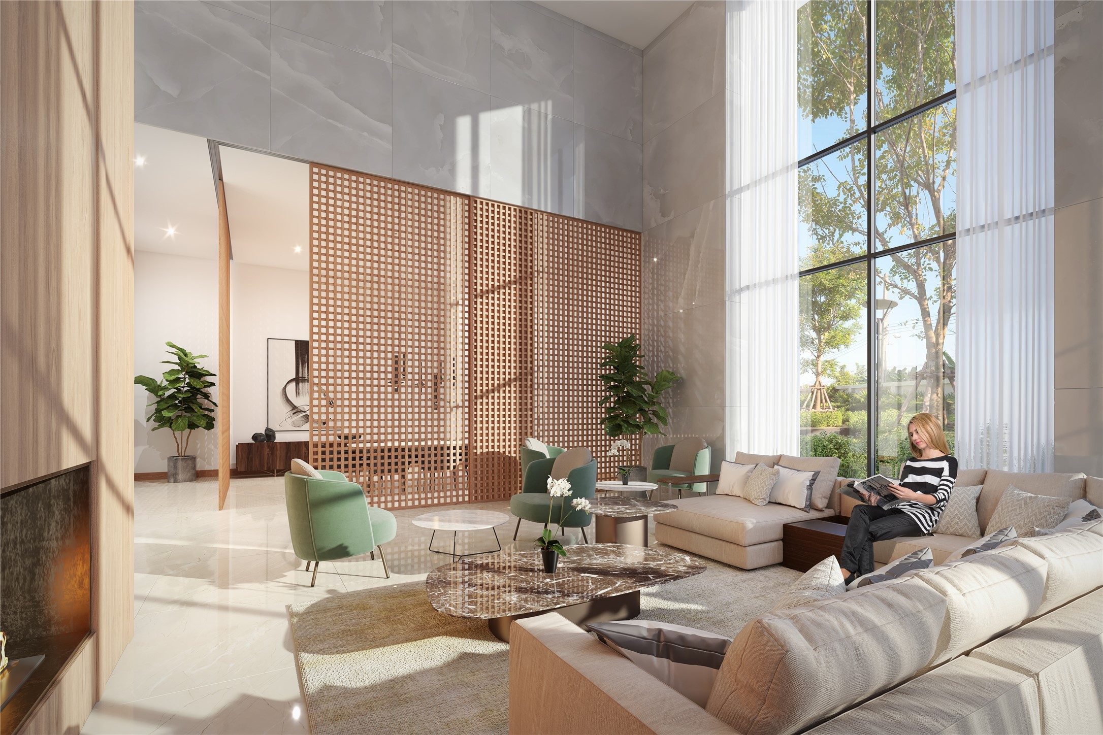 Rendering of addtional lounge area in the lobby.