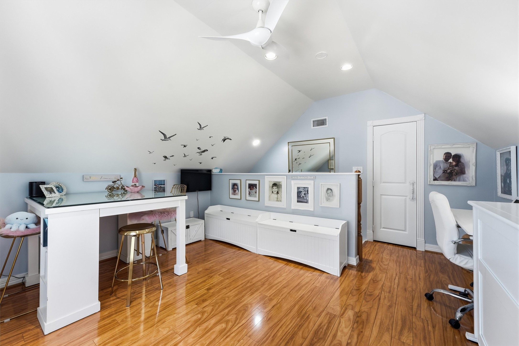 Versatile loft provides additional space for an office, lounge, hobby area, or flexible use.
