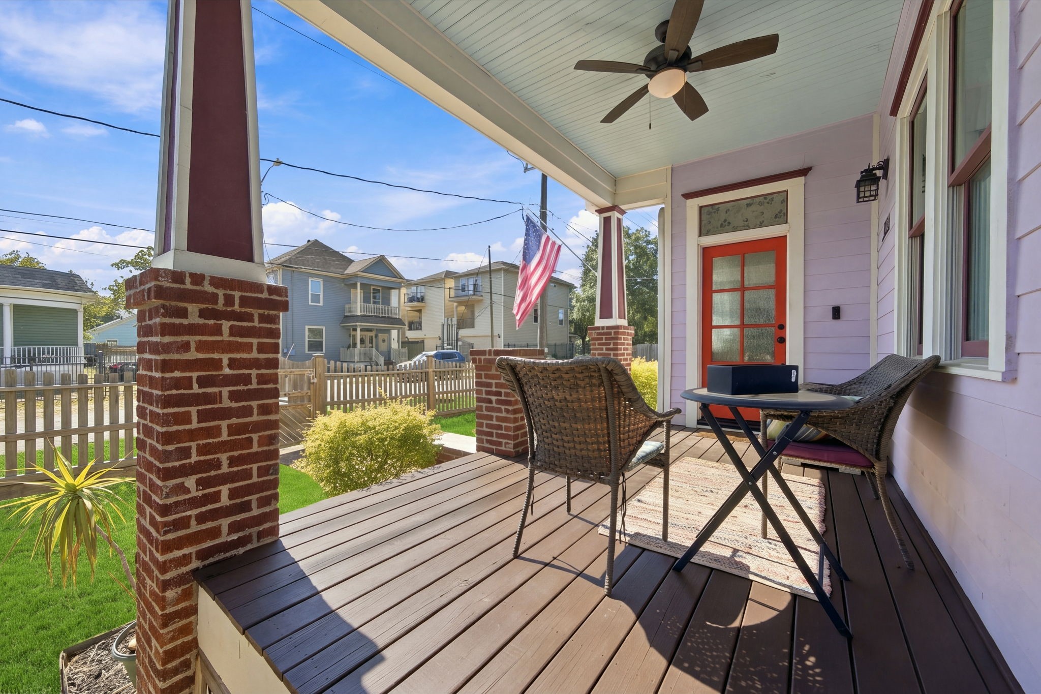 With a deep front porch for evening sips or morning coffees! Ceiling fan to keep you cool on hot summer evenings! Porch steps and floors are stained / easy upkeep!