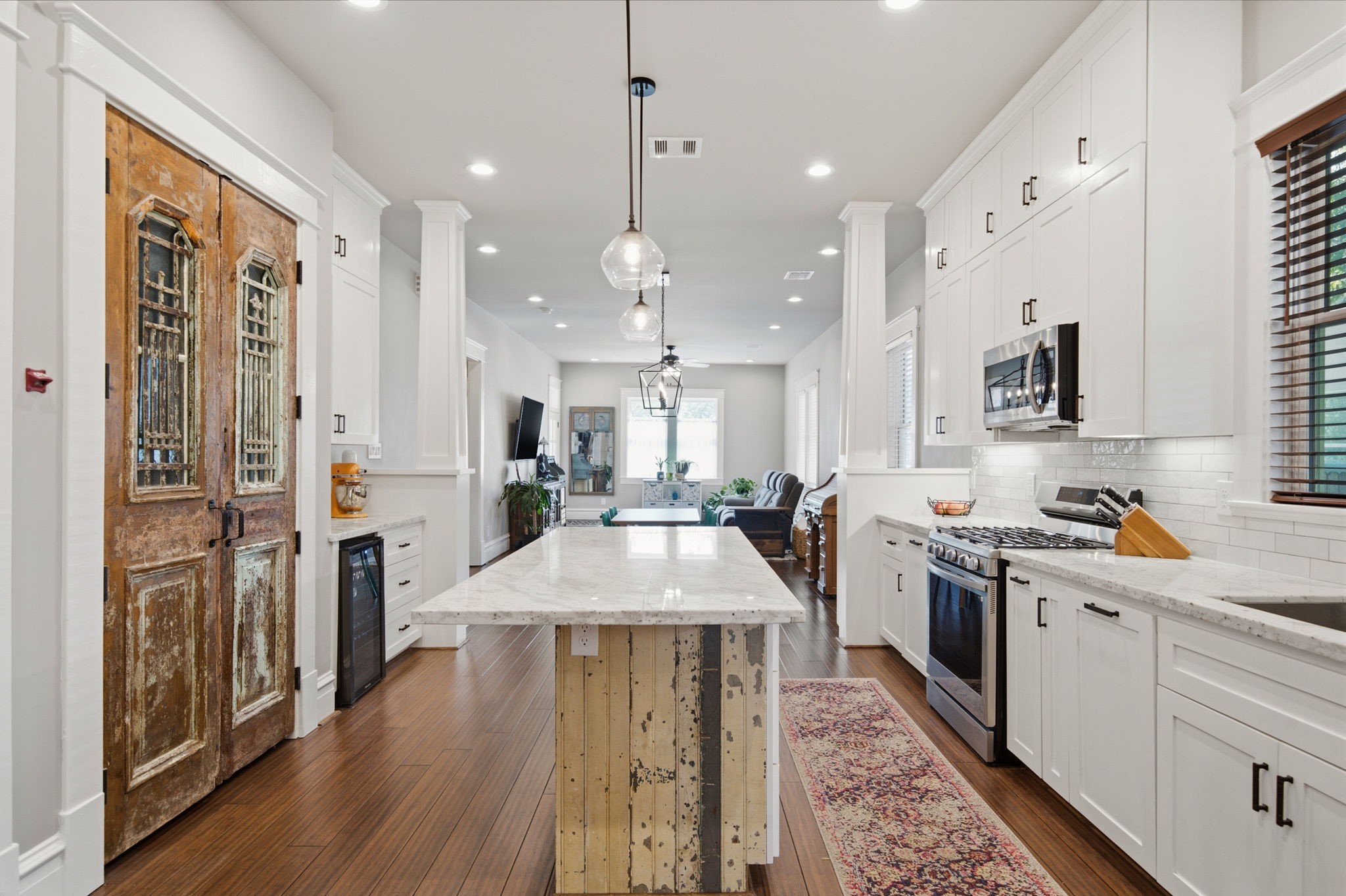 Other items built into the kitchen cabinetry - pots/pans rack, spice cabinet and pull out double trash cans. Soft close door hinges and drawer sliders throughout!