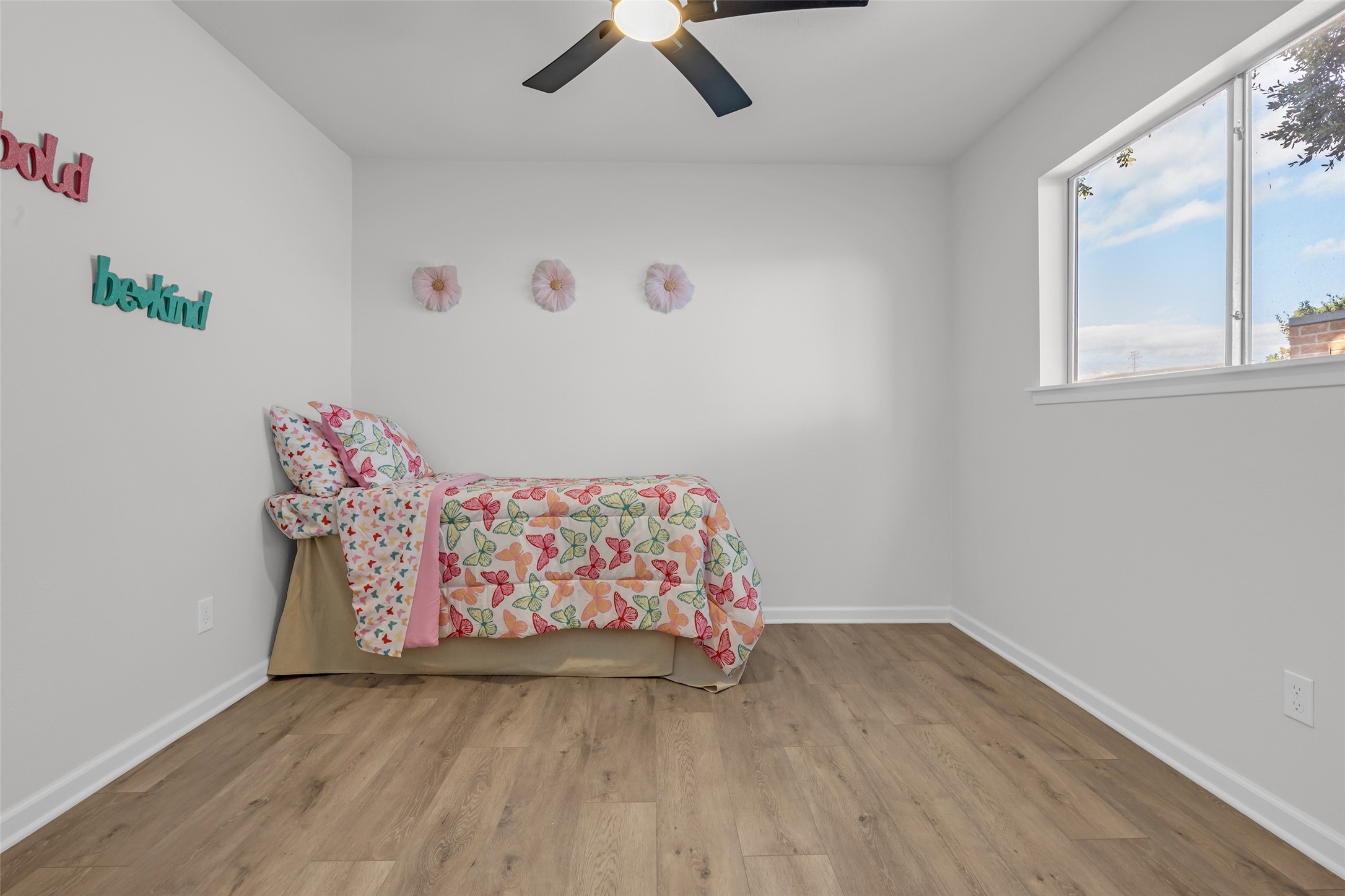 Upstairs bedroom staged