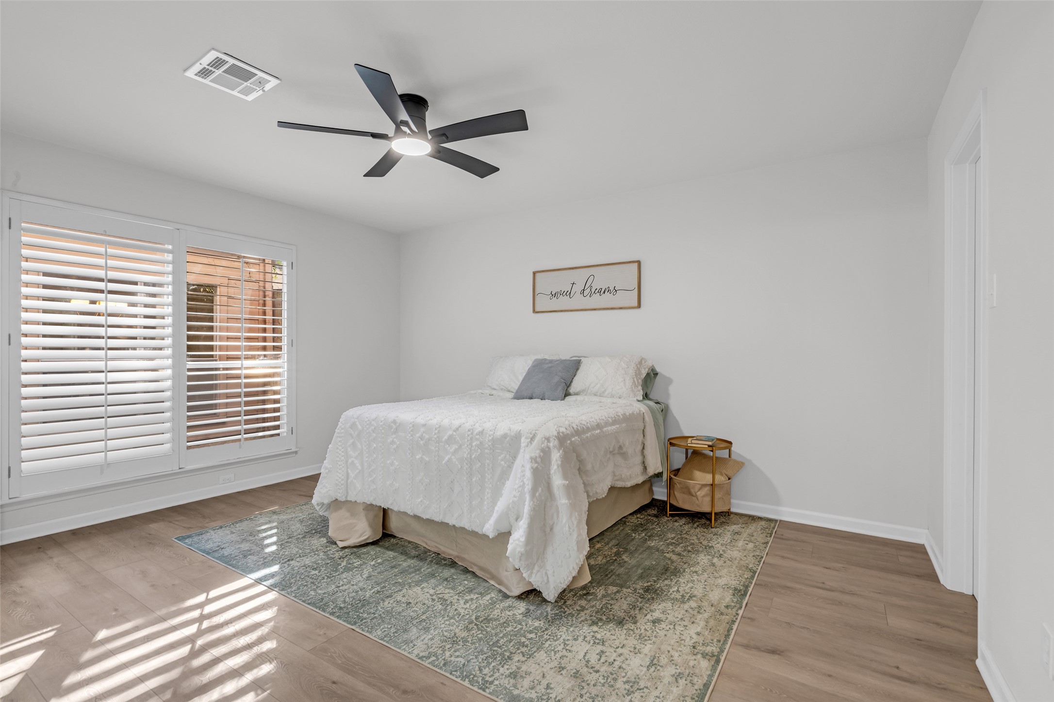 Primary bedroom staged