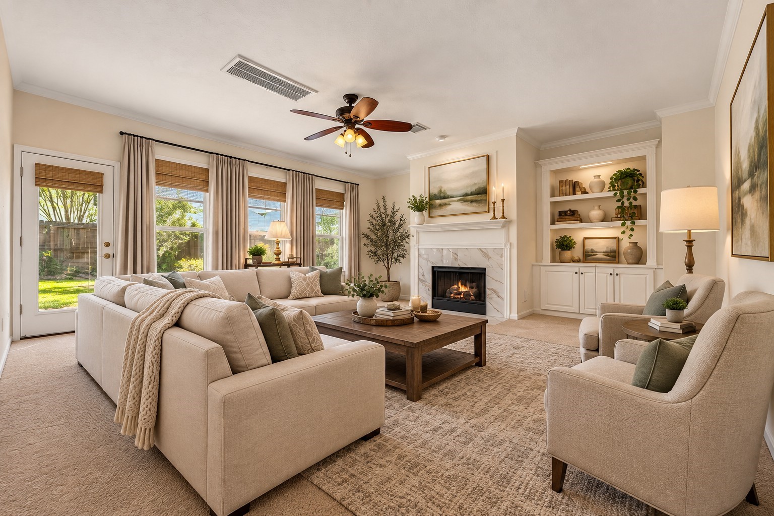 AI picture showing how furniture can be laid out in the family room.