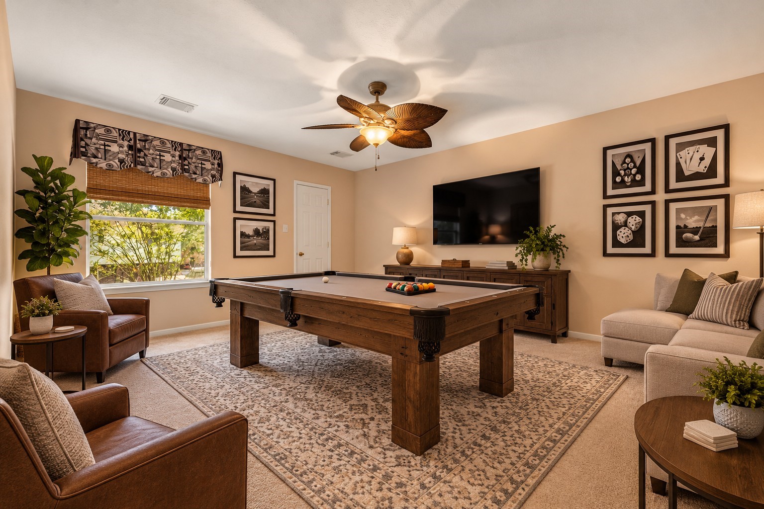 AI picture showing how furniture can be laid out in the game room.