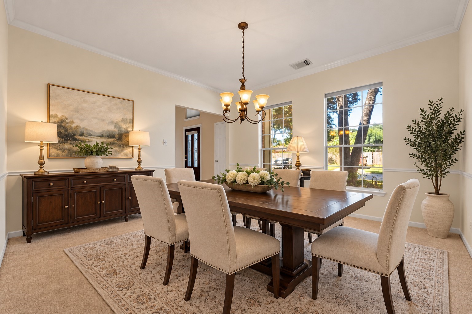 AI picture showing how furniture can be laid out in the dining room.