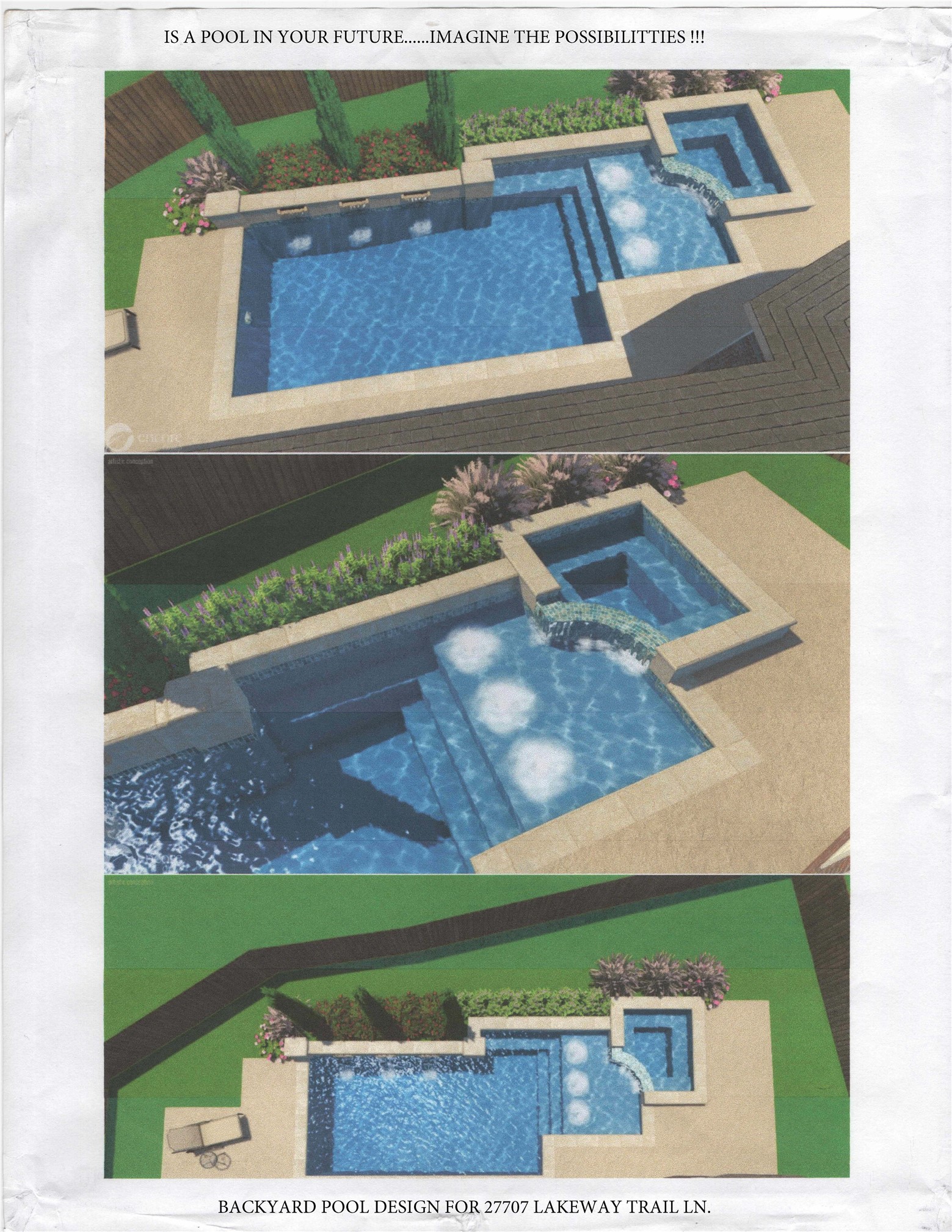 Pool design created based on the backyard dimensions.