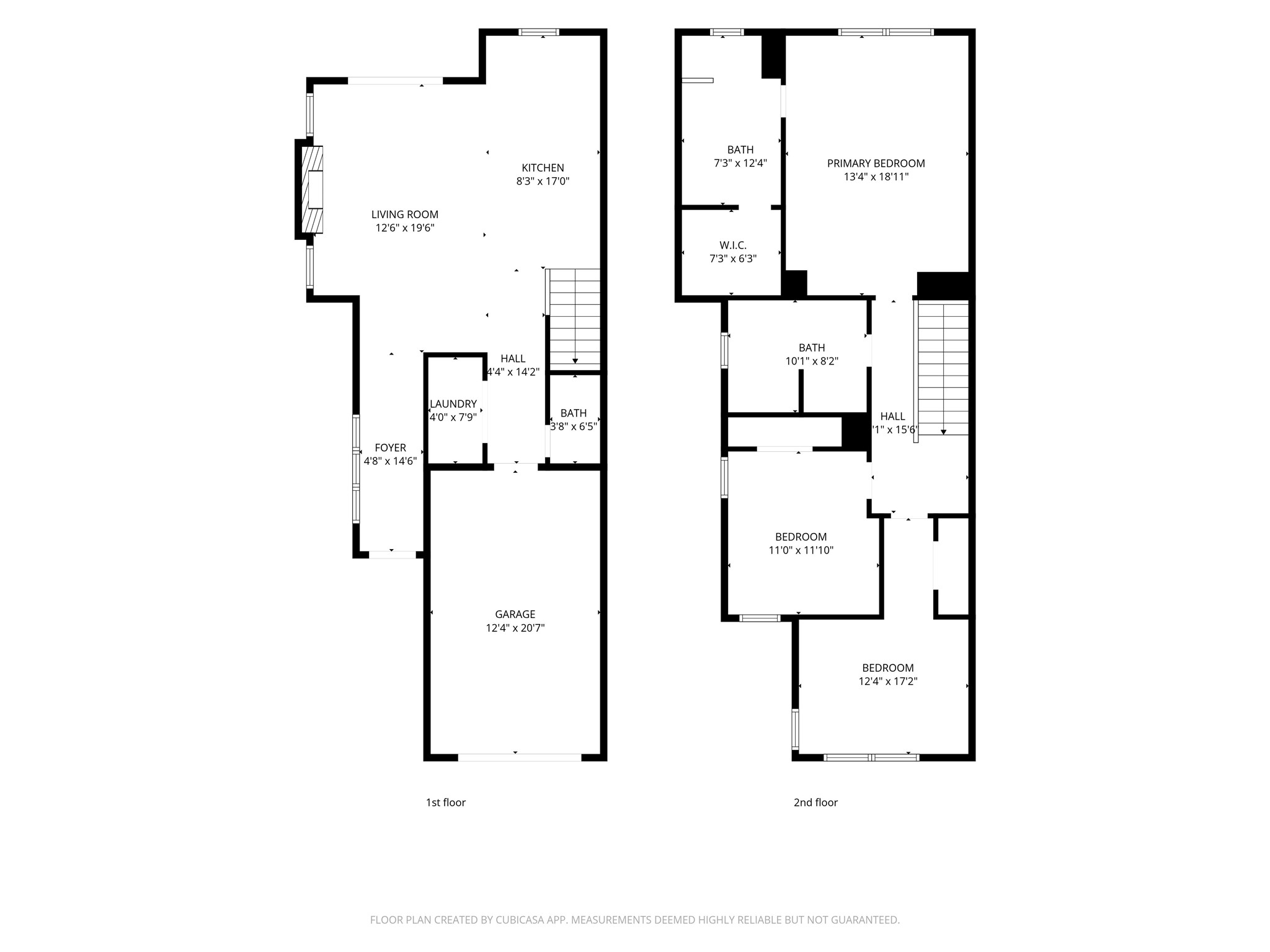 Spacious two-story home featuring an inviting open-concept living room and kitchen on the first floor, complemented by a convenient laundry area and a large garage. The second floor boasts a generous primary bedroom with an en-suite bath and walk-in closet, plus two additional bedrooms and a shared bathroom.