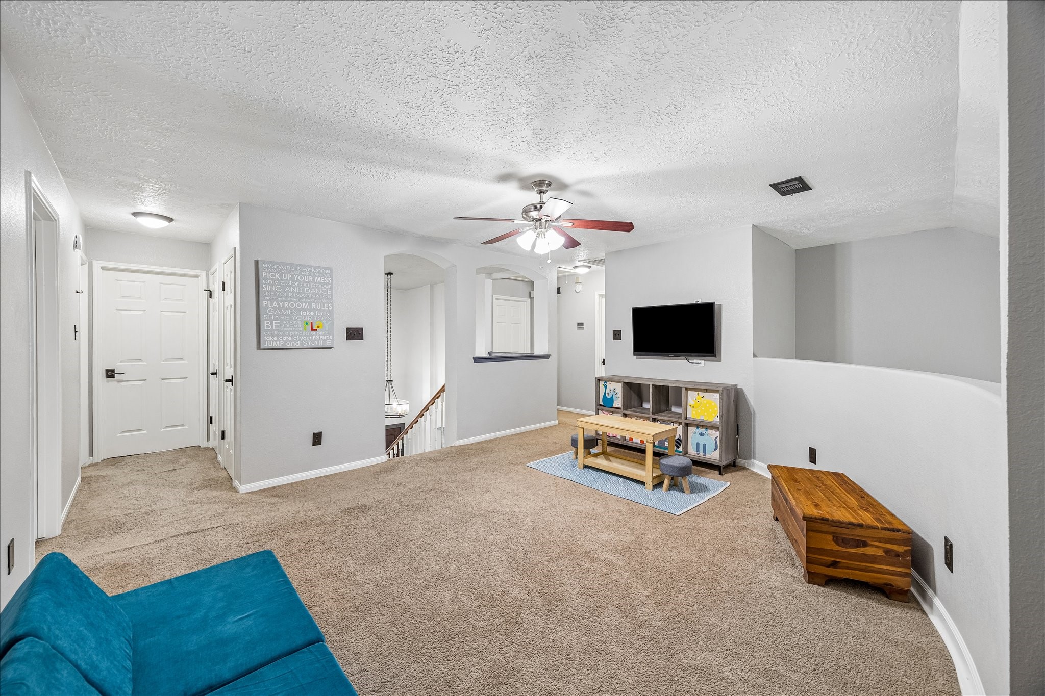 The game room is upstairs central to all guest bedrooms