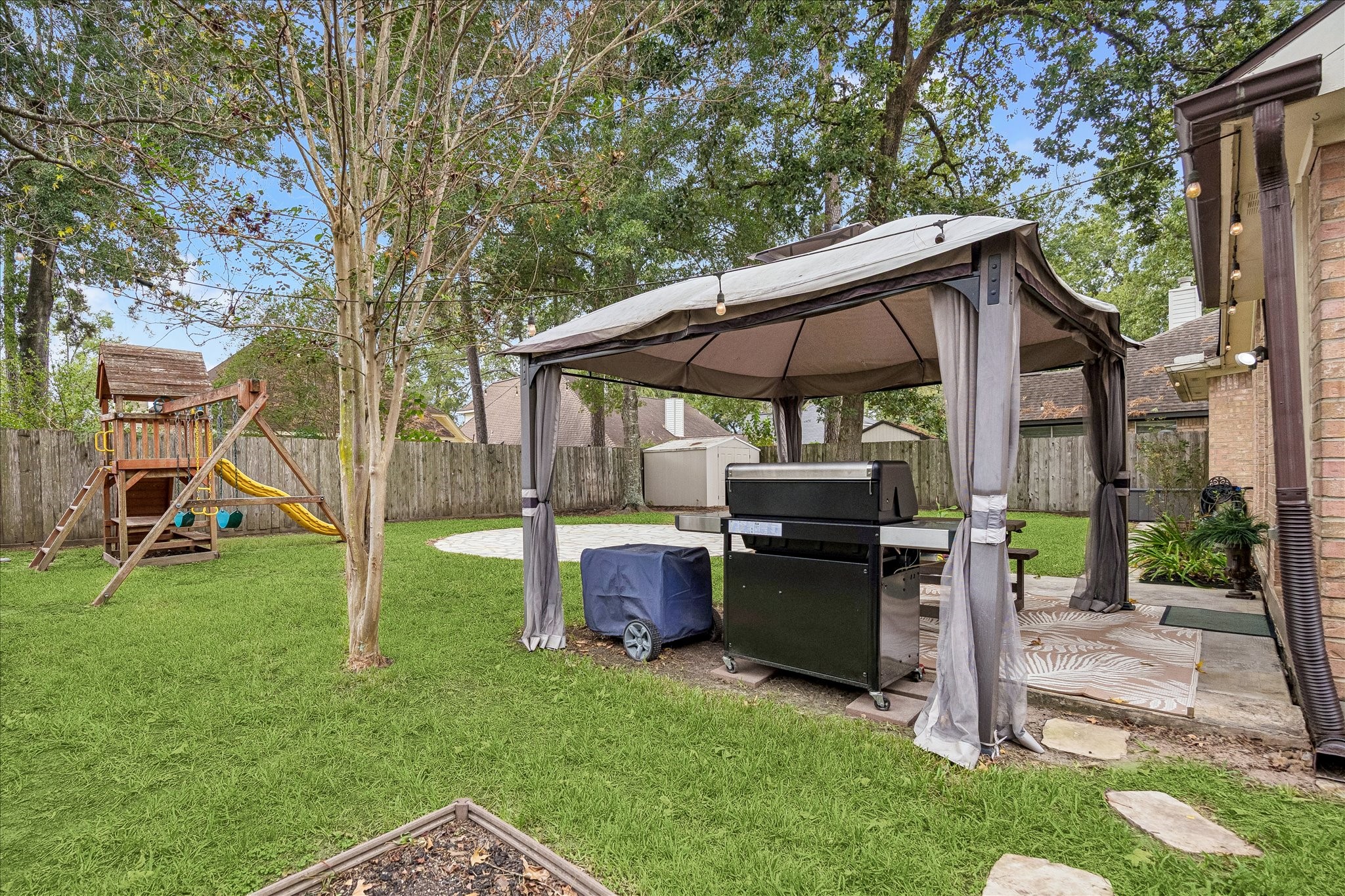 Ready to enterain guests under a covered gazebo