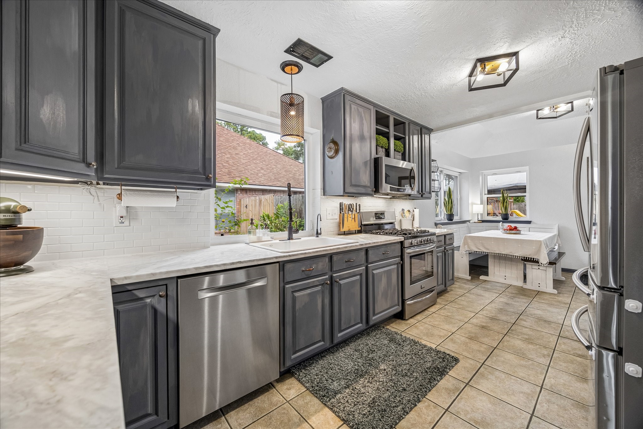 Custom painted cabinets, under cabinet lighting