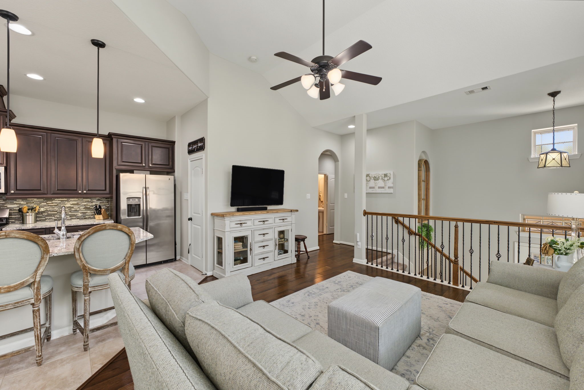 Another view of the kitchen overlooking the living room.