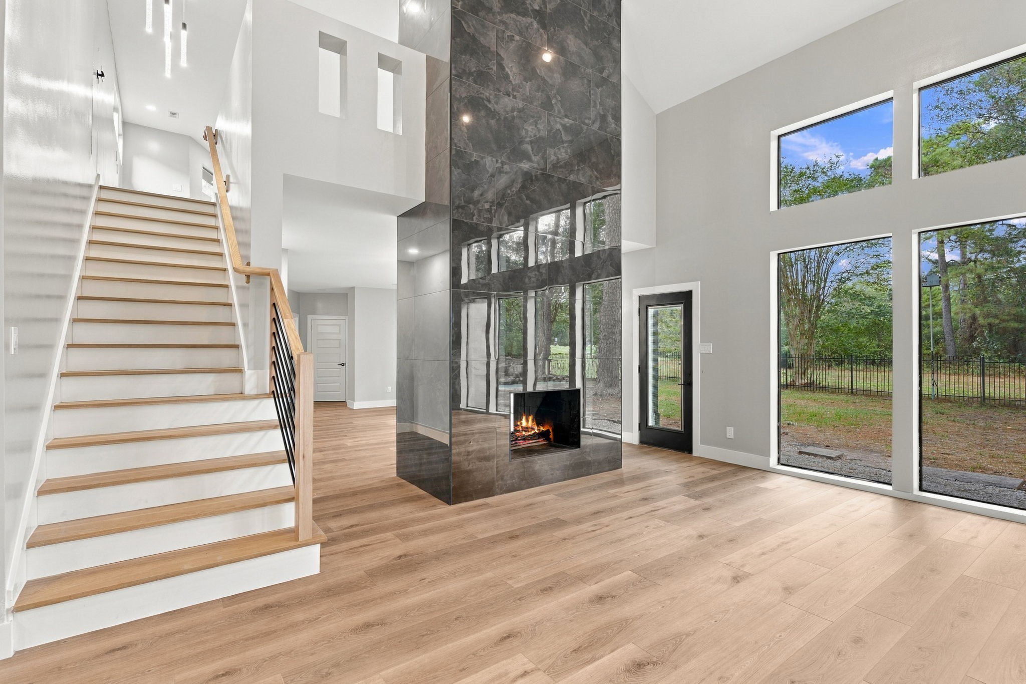 Floor to ceiling detailed fireplace