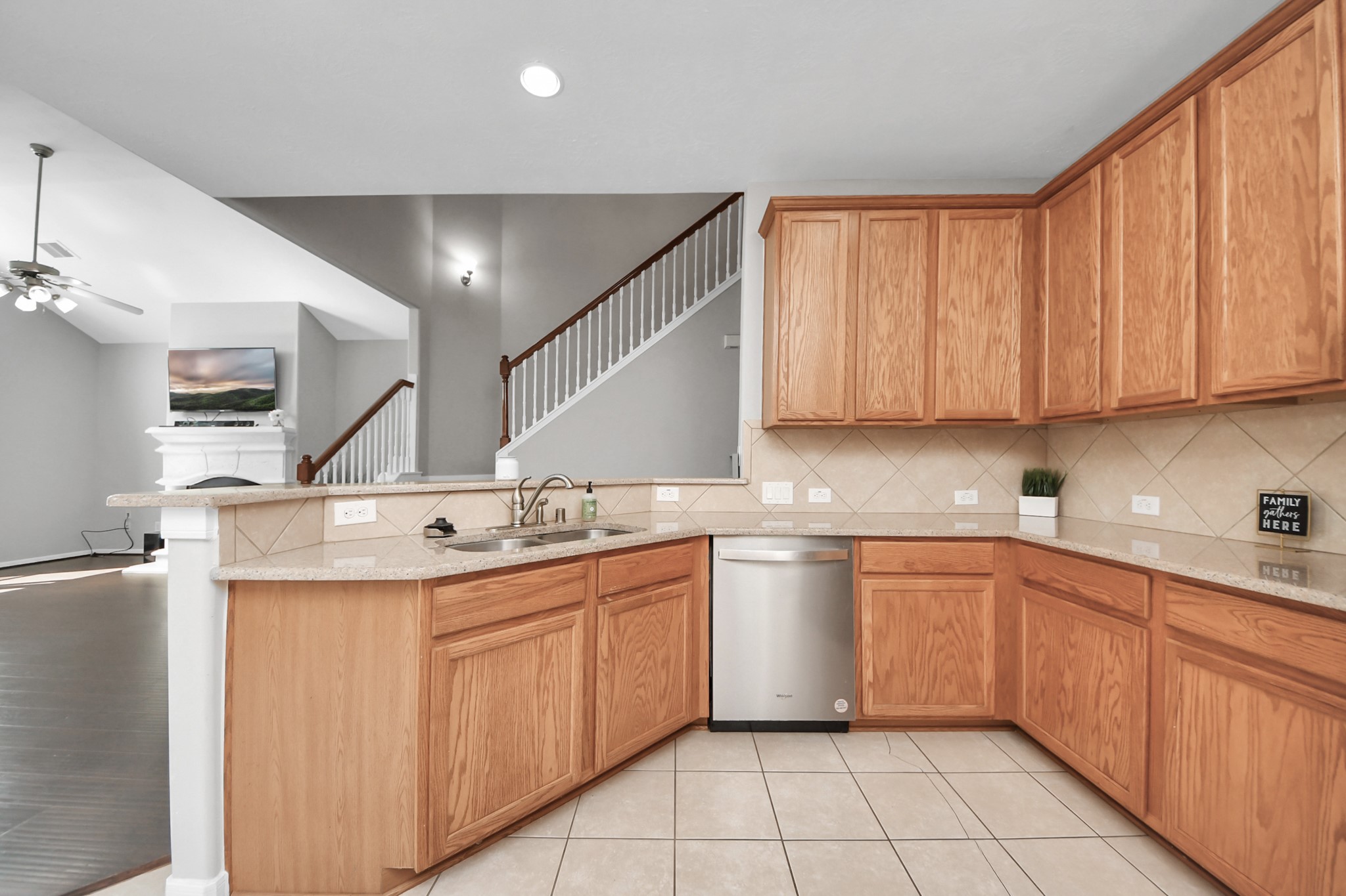 Kitchen opens up to the living room