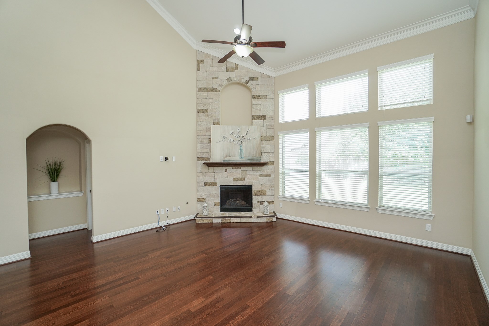 You will fall in love with the gas fireplace and stunning stone work in this living room. You will fall in love with the gas fireplace and stunning stone work in this living room.