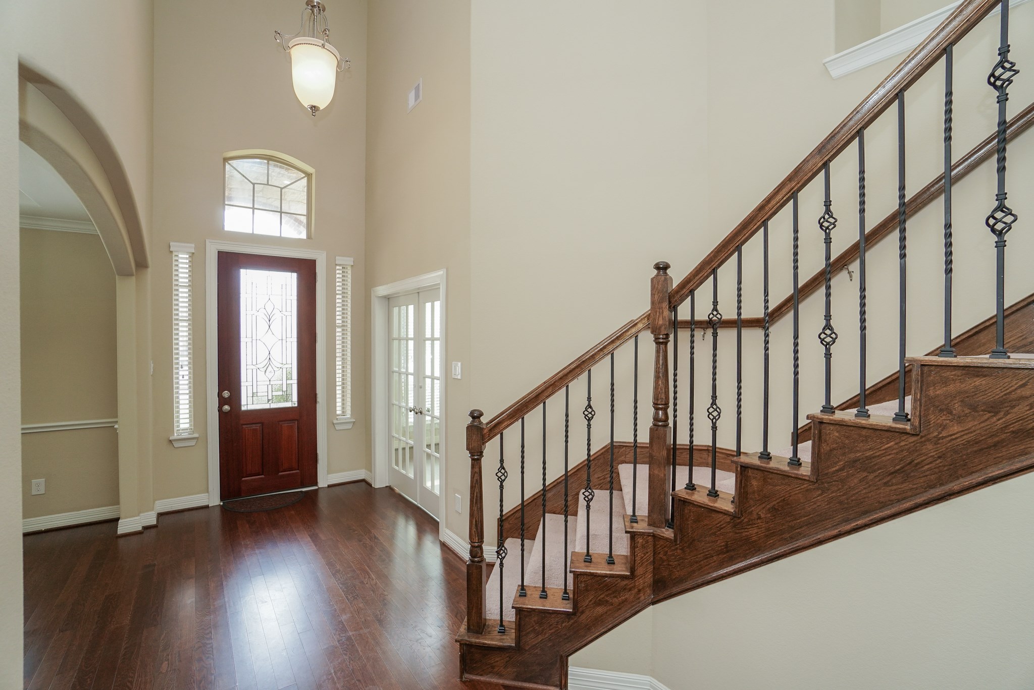 Hardwood floors and carpet on the stairs will greet you at the front door. Hardwood floors and carpet on the stairs will greet you at the front door.