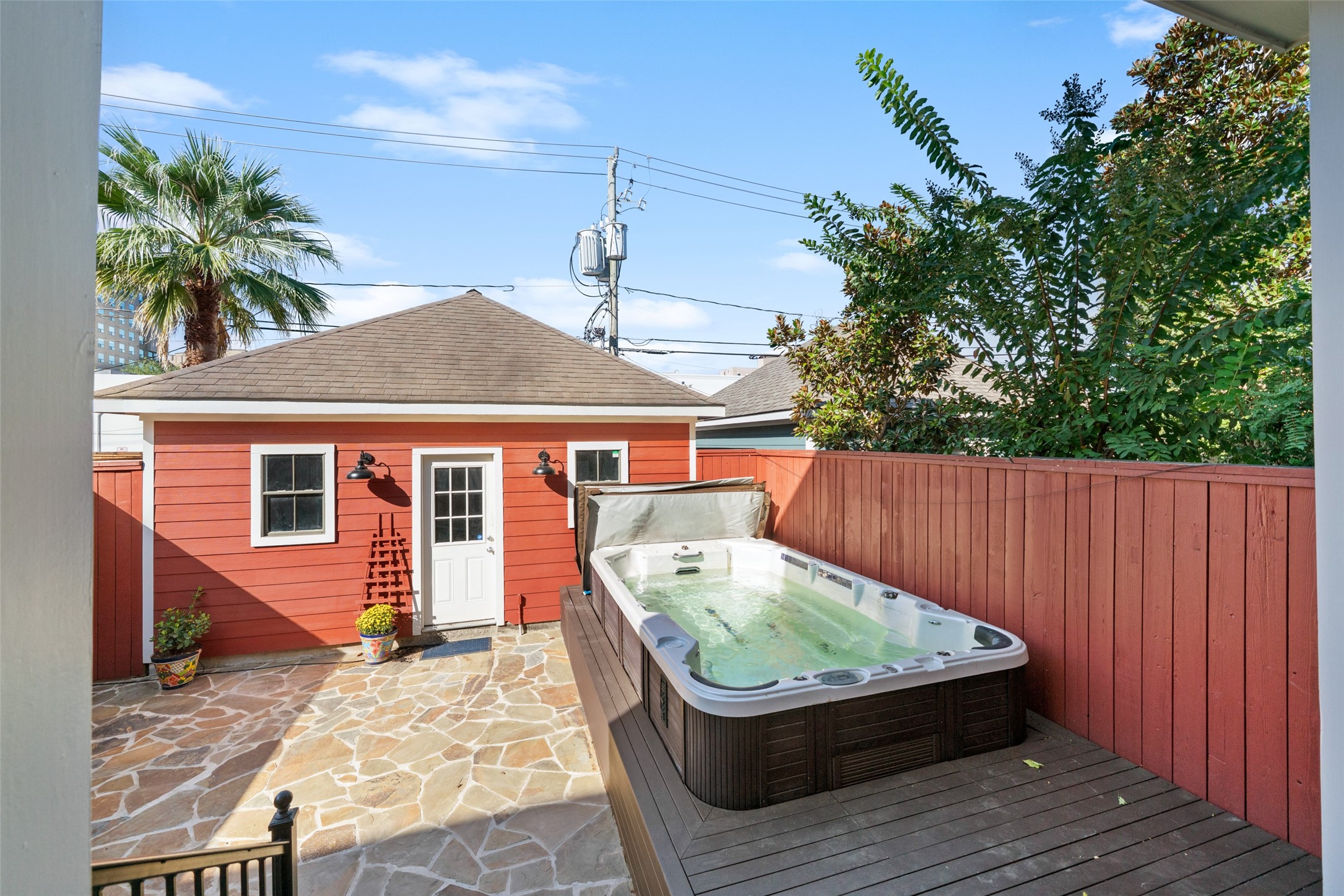Unwind in your private swim spa, an exceptional feature for relaxation and year-round enjoyment.