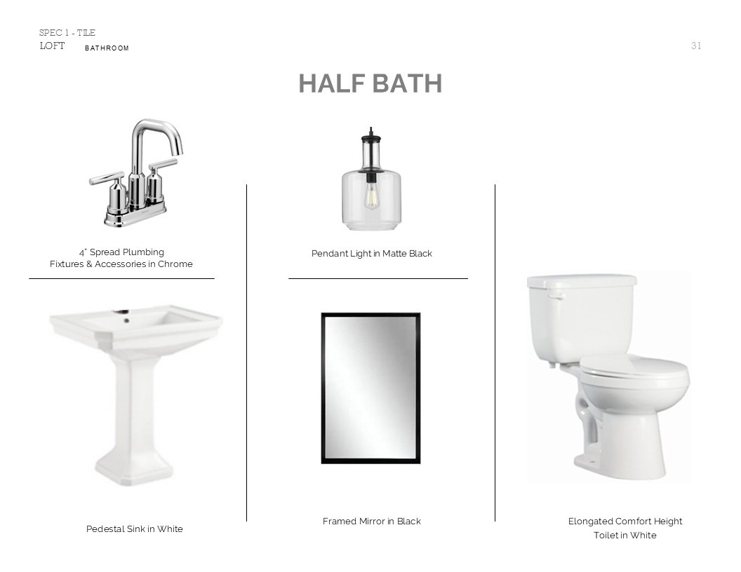 Loft Look Palette 1: Half Bath Selection Sheet (*Artist rendering used for illustration purposes only.)