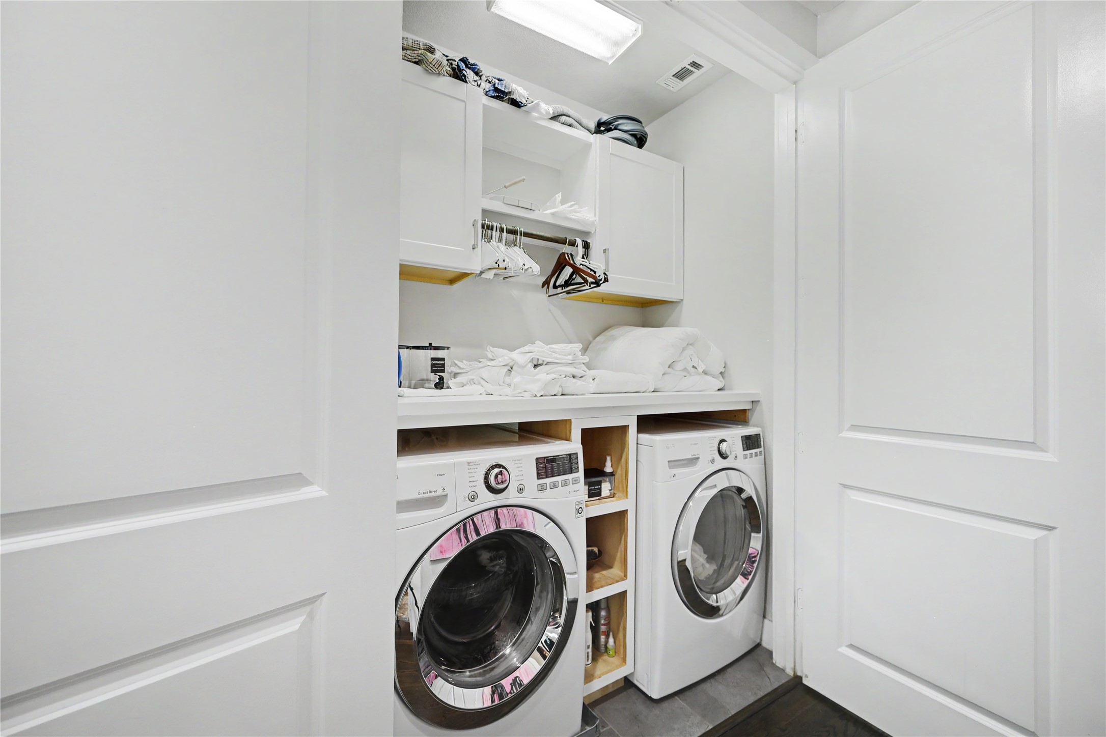 Full-sized washer and dryer remains with this furnished rental.