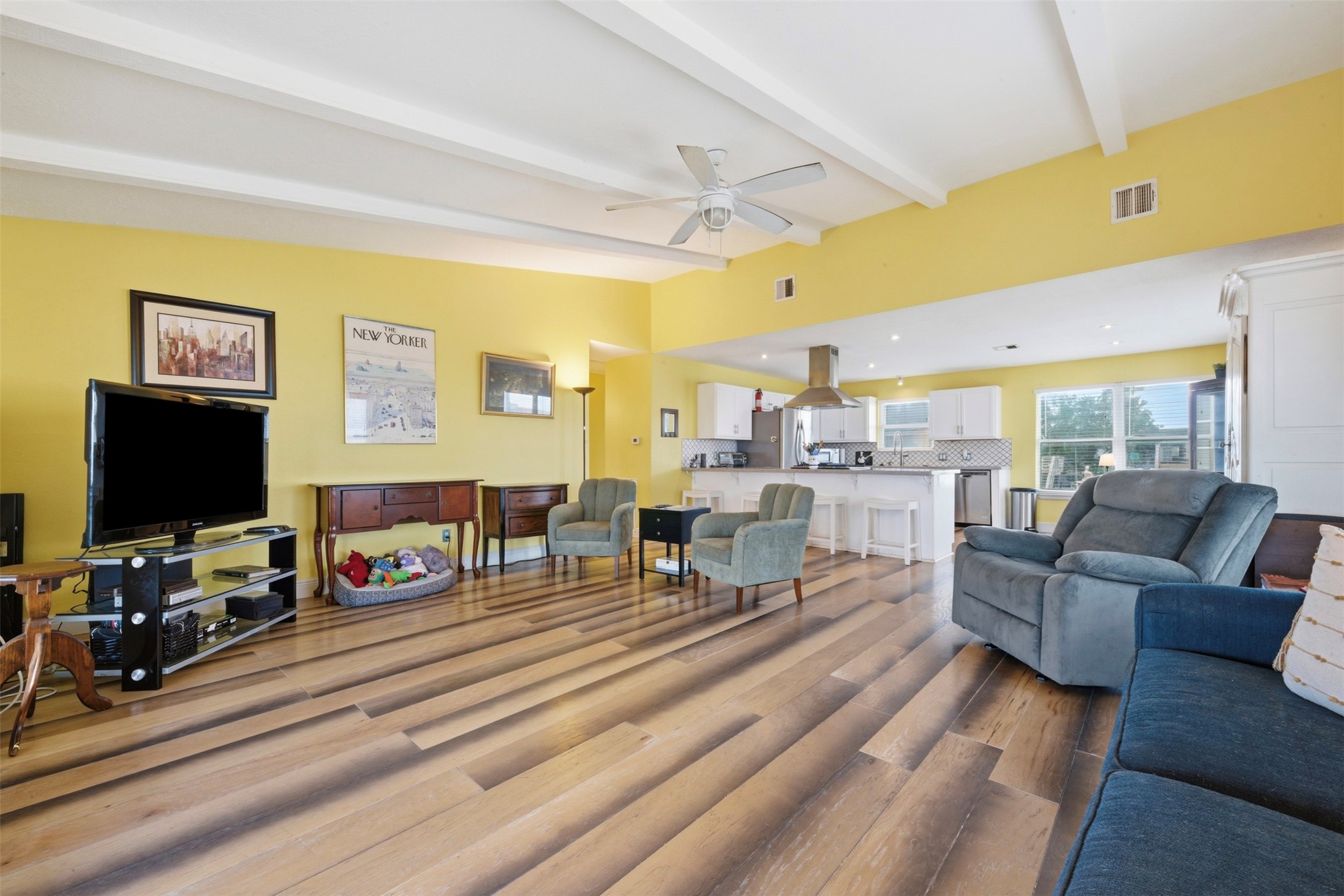 Open living space with updated flooring and remodeled kitchen!