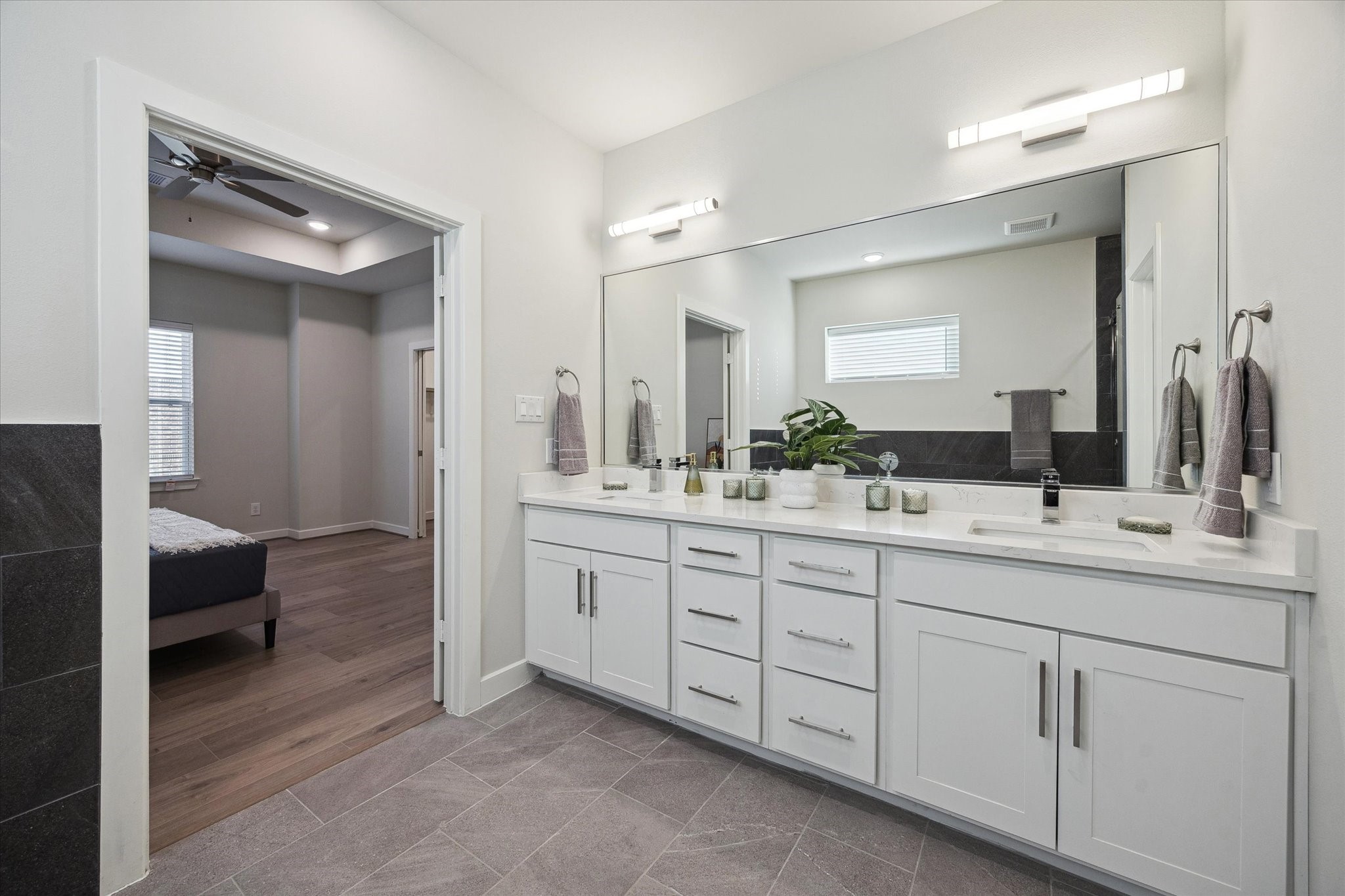 Representative photo showing the communitys model home primary bathroom. Layout and selections may vary.