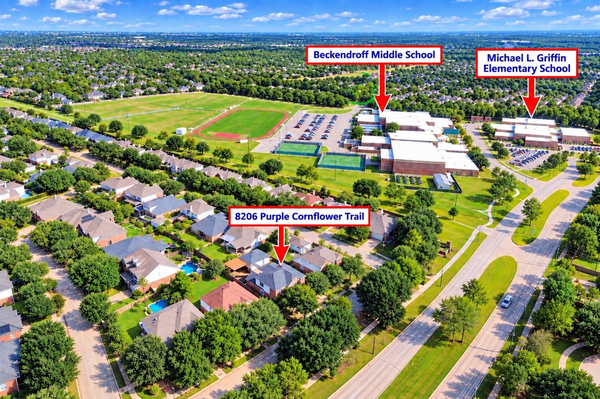 Charming neighborhood home conveniently located near Beckendorff Middle School and Michael L. Griffin Elementary School, offering easy access to educational facilities and community amenities.