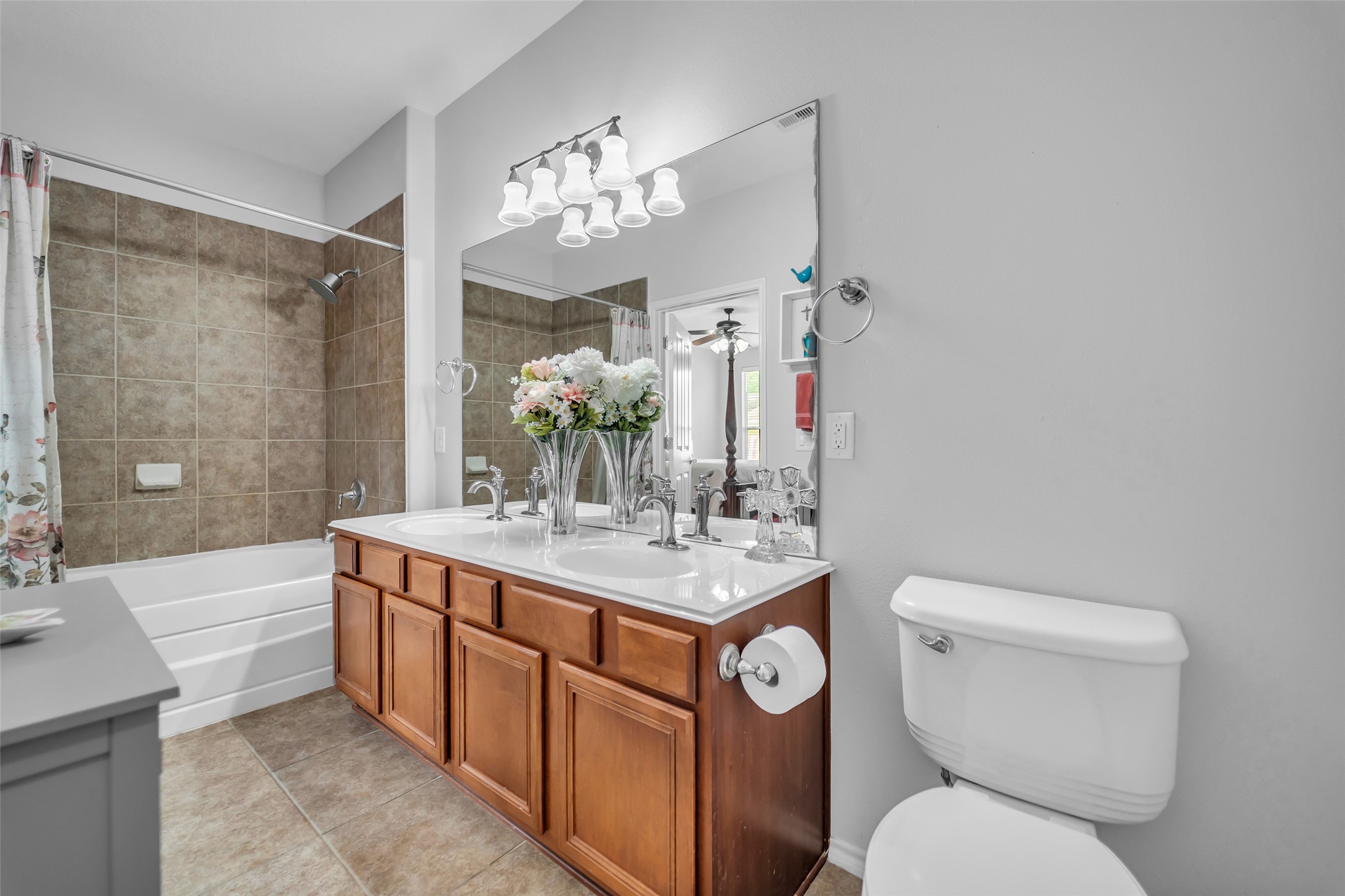 one bathroom in this unit with garden tub, double sinks.