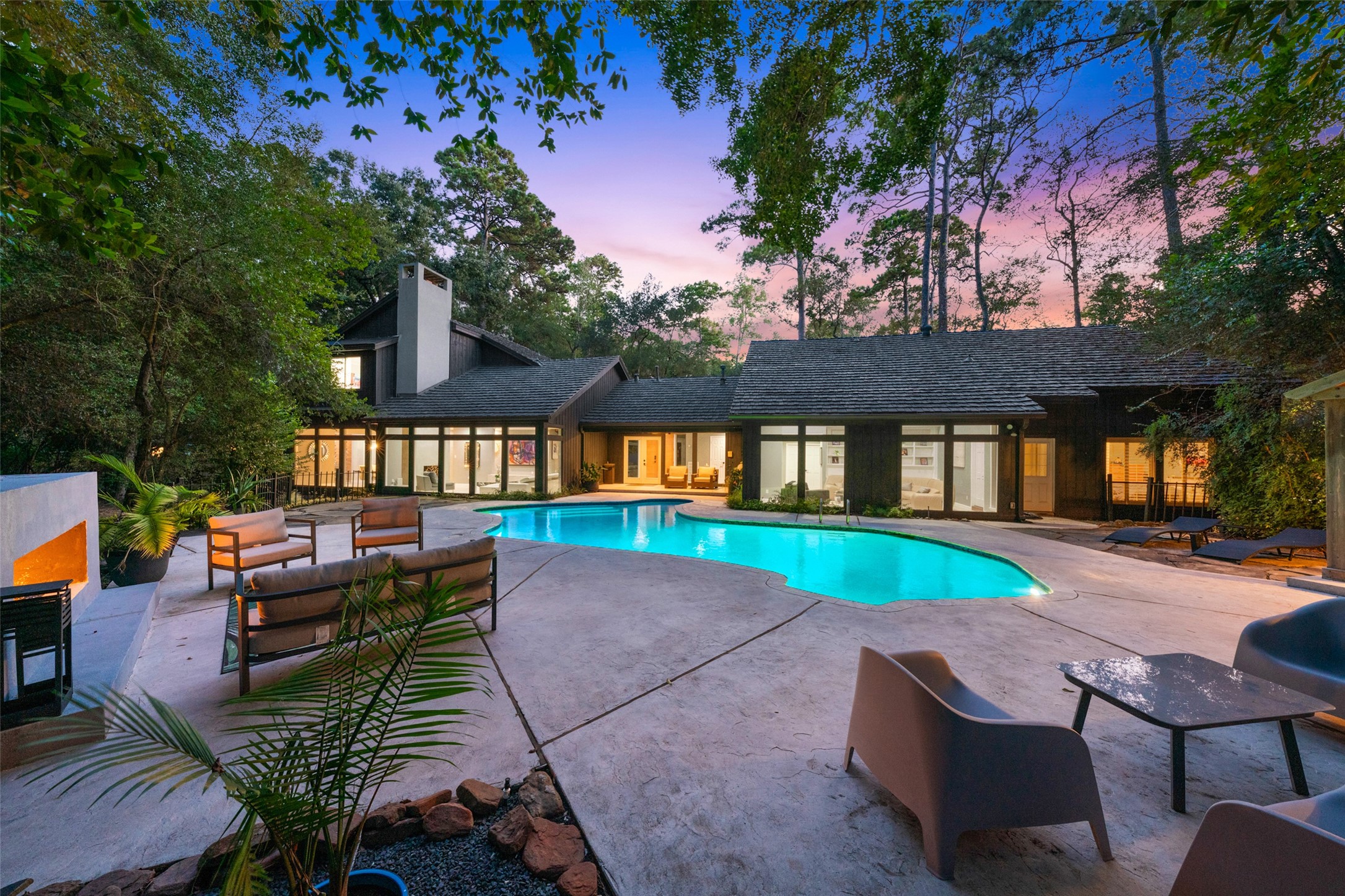 Enjoy early evening swims, then unwind by the warmth of the outdoor fireplace