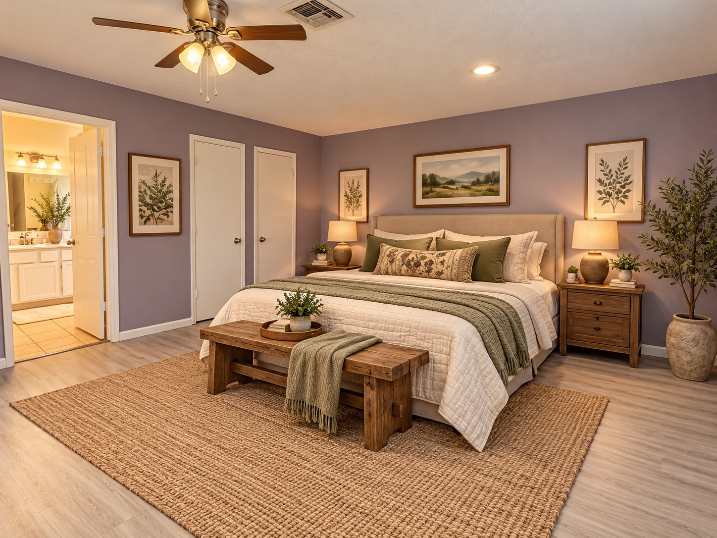 Virtually staged primary bedroom