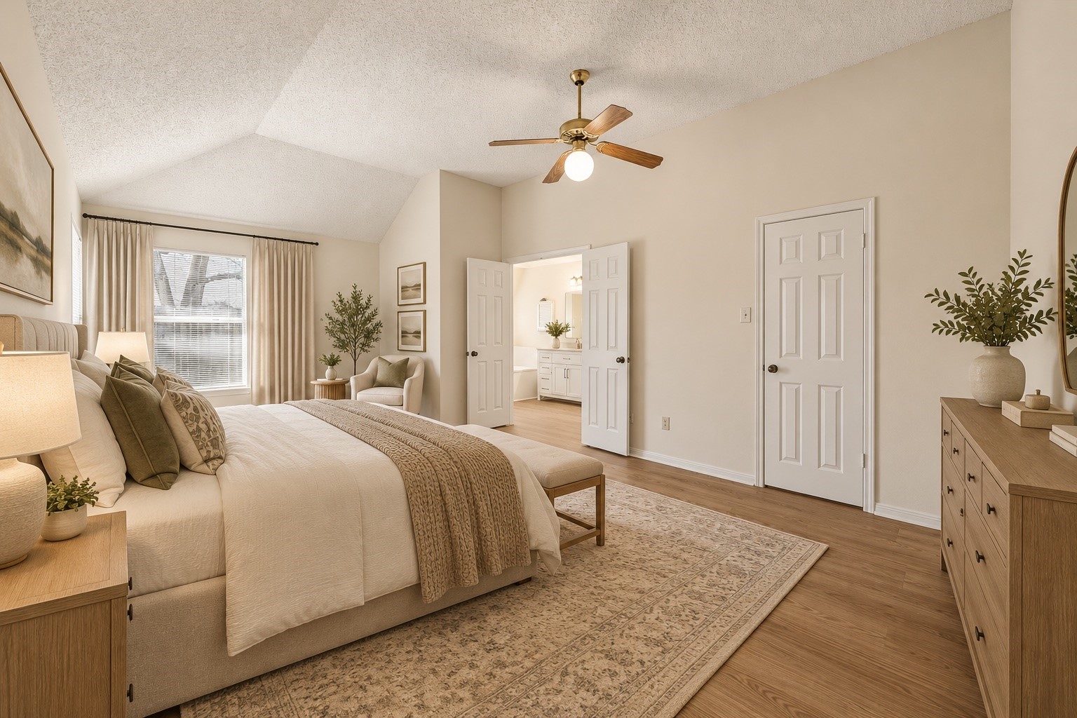 Virtually staged primary bedroom