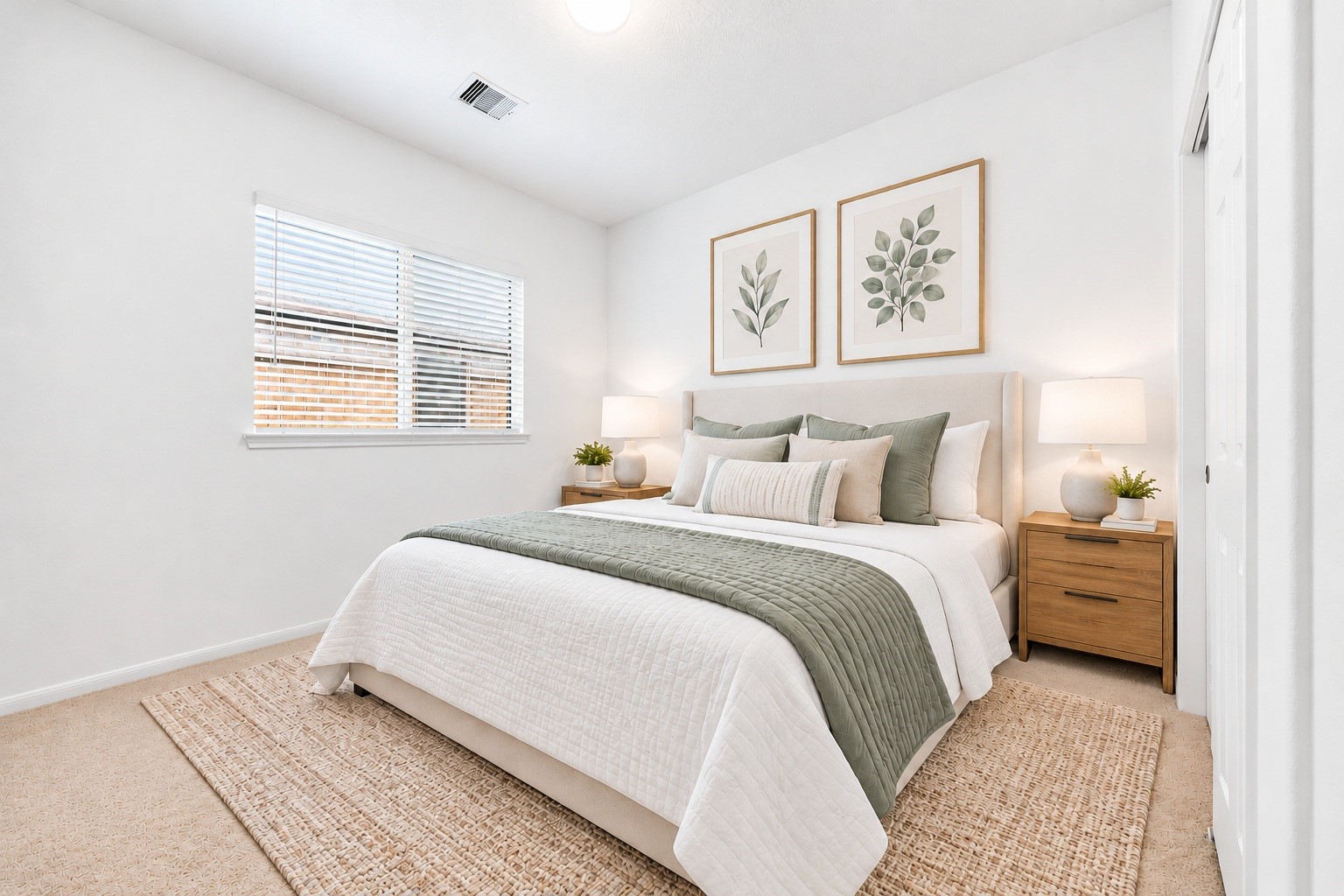Freshly painted and ready to personalize, this secondary bedroom offers plush carpet, a closet, and a window with new blinds. Virtually staged.