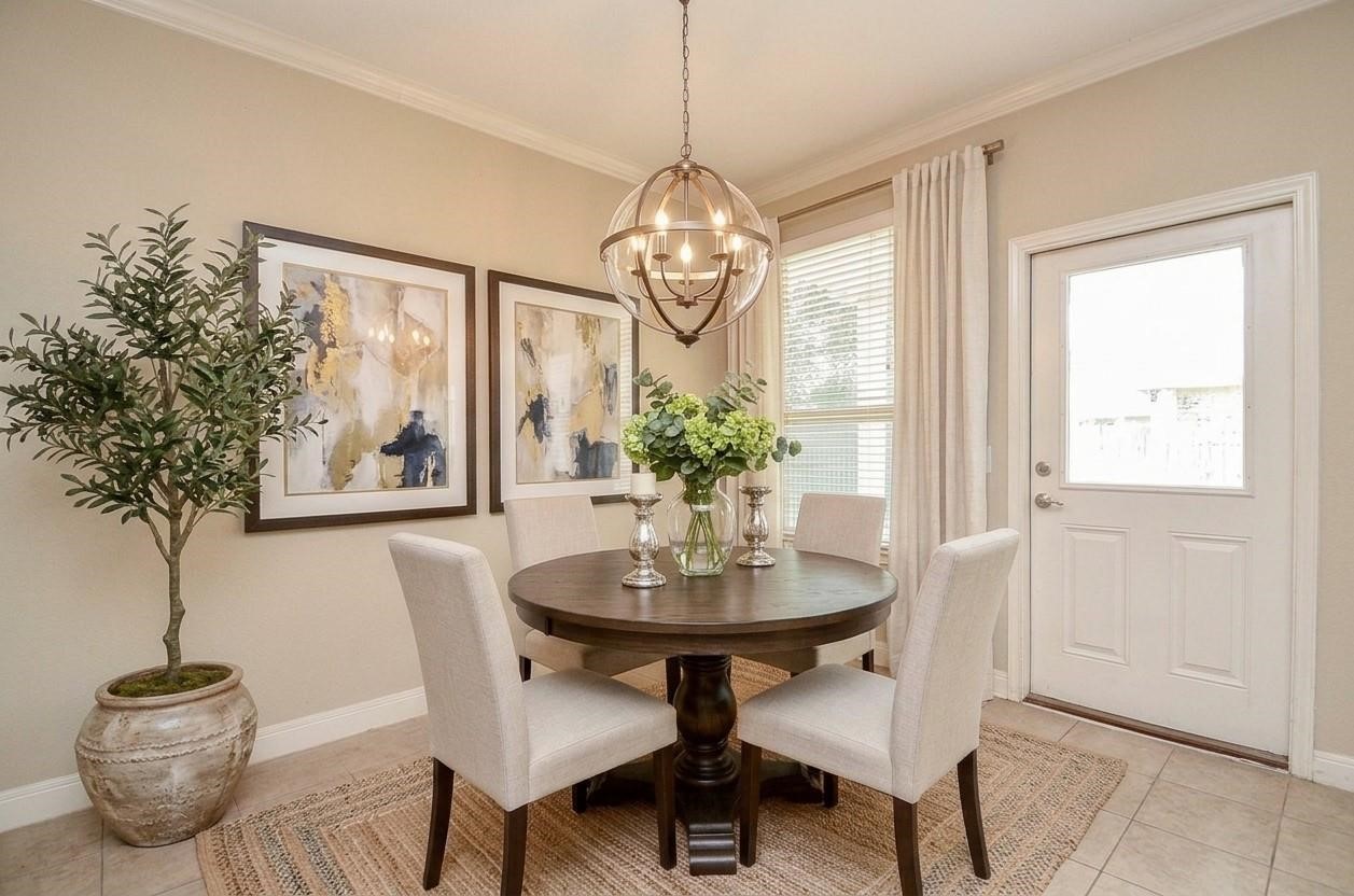 Dining room with virtual staging and virtual updated light