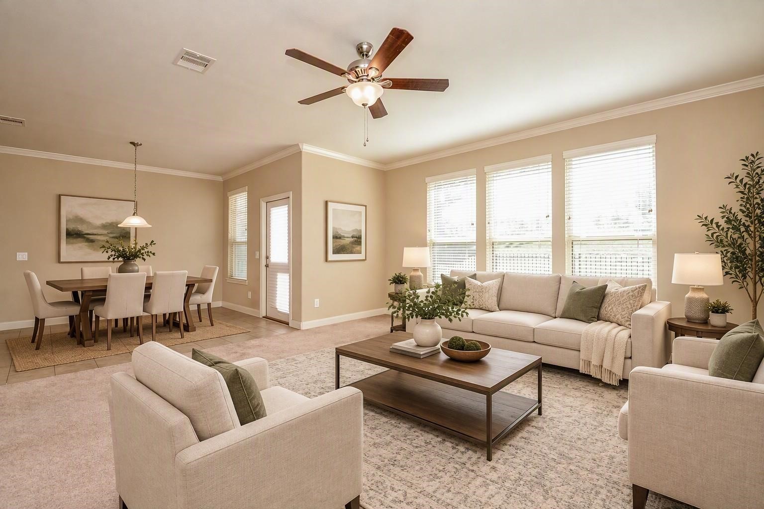 Light and Bright Living Room with High Ceilings - enhanced Staging Light and Bright Living Room with High Ceilings - enhanced Staging