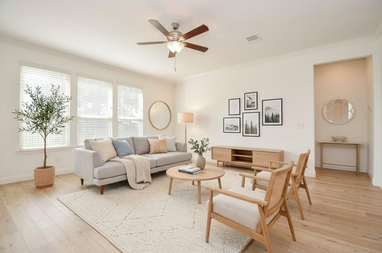 Living Room Virtual Rendition showing a version with potential new vinylplank