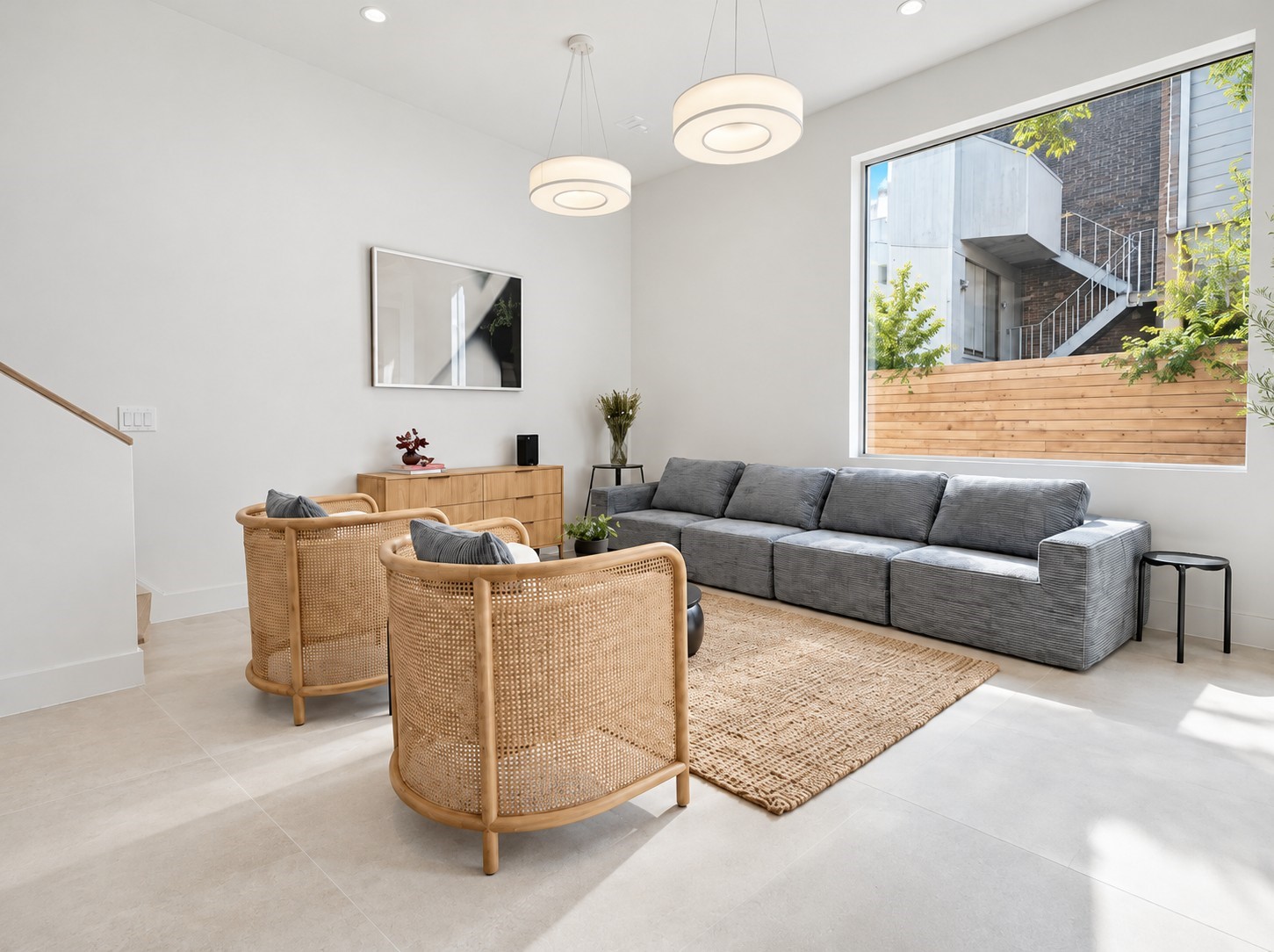 Staged living room to show seating configuration option.
