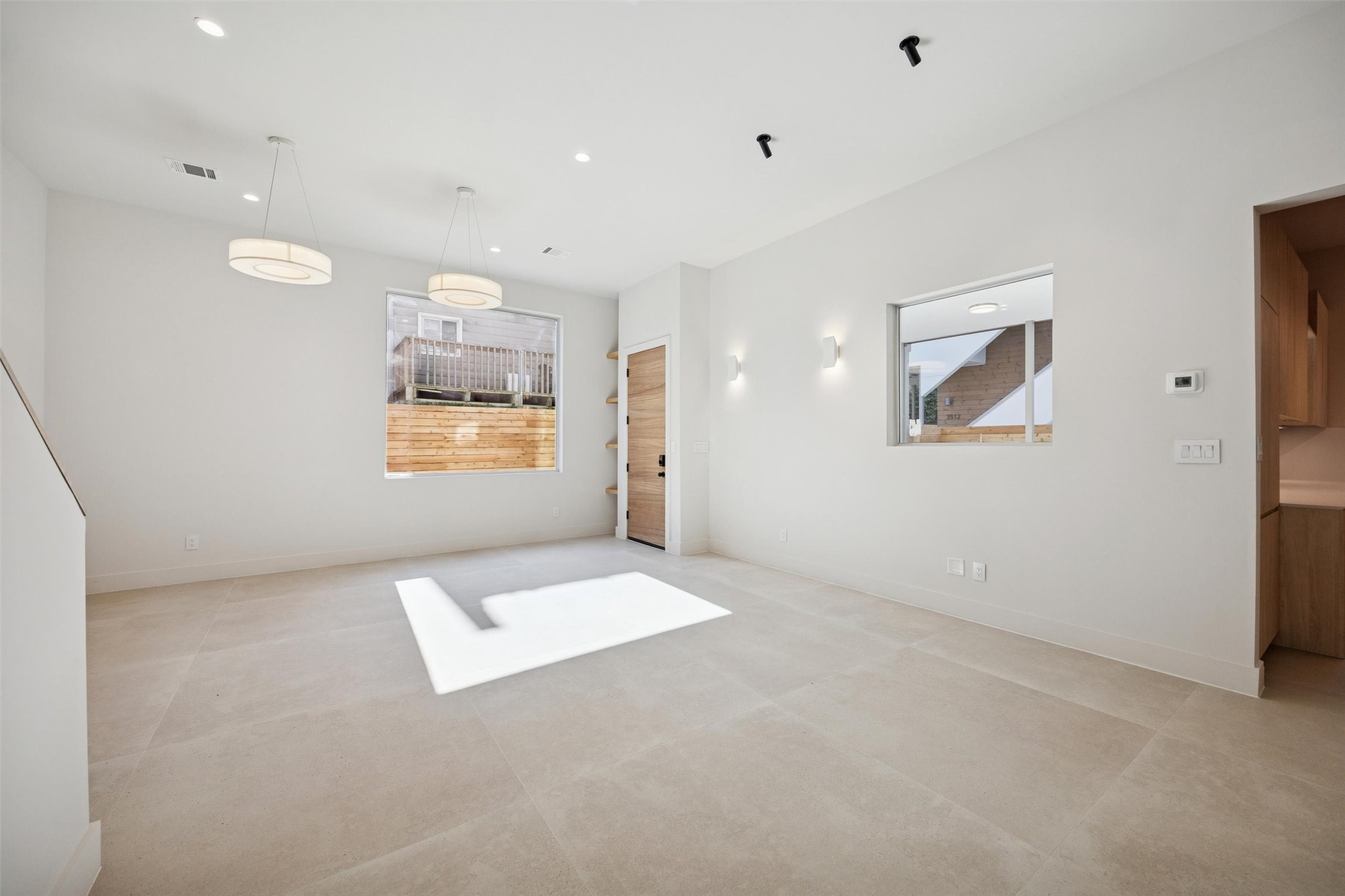 View from the dining area into the living space.