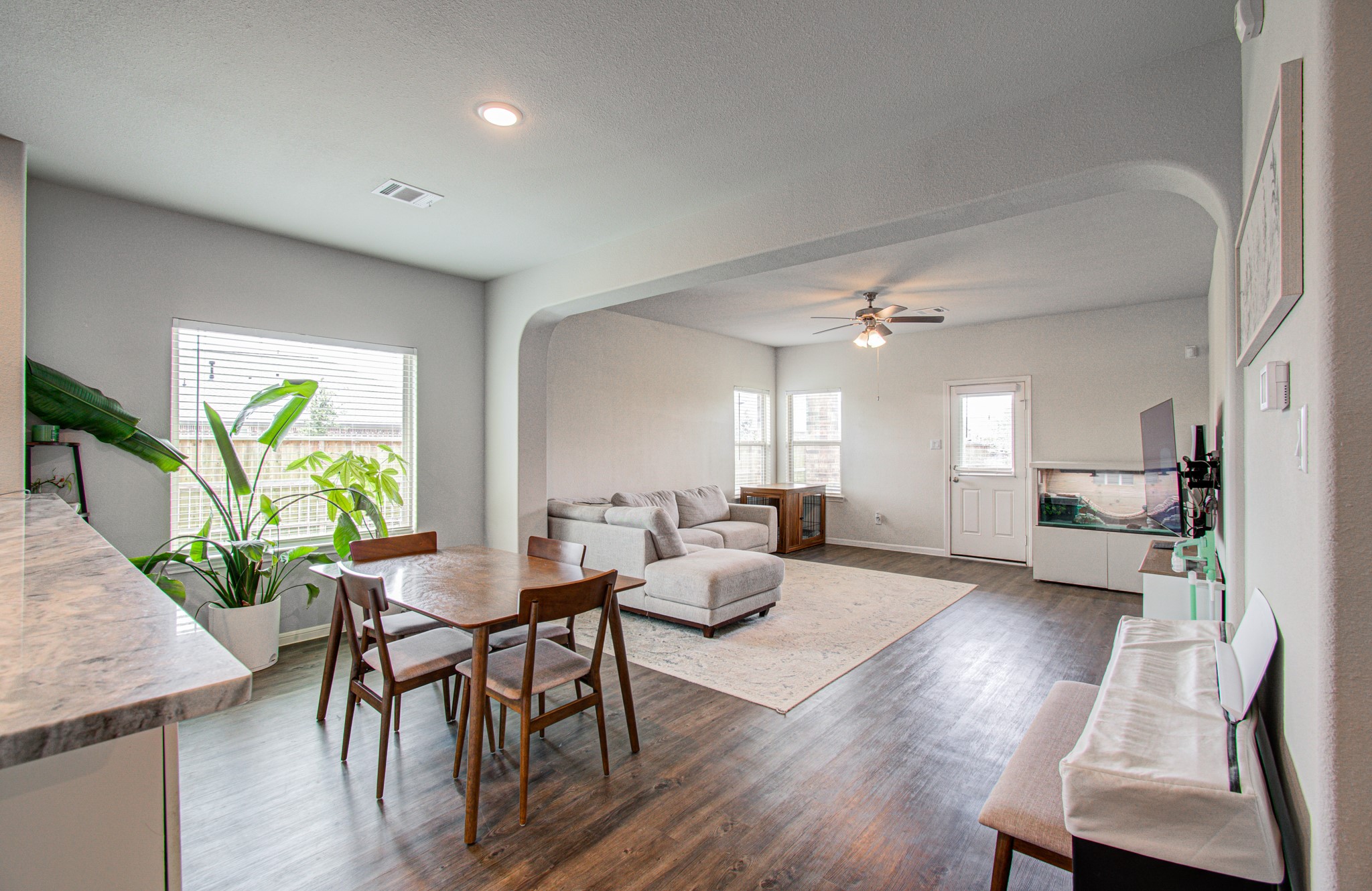 Open Layout from Kitchen to dining and family area