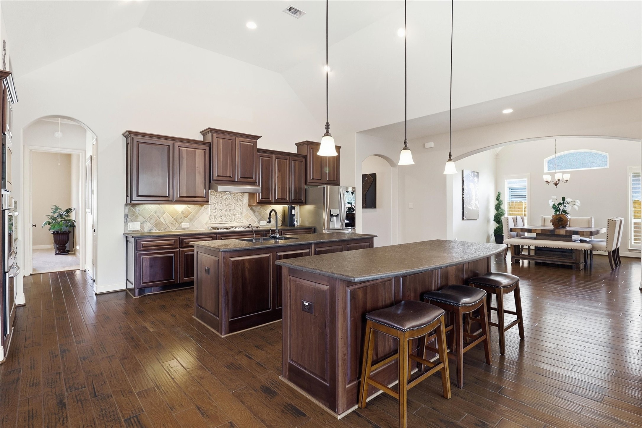 The double island provides a huge amount of both prep and serving counter space.