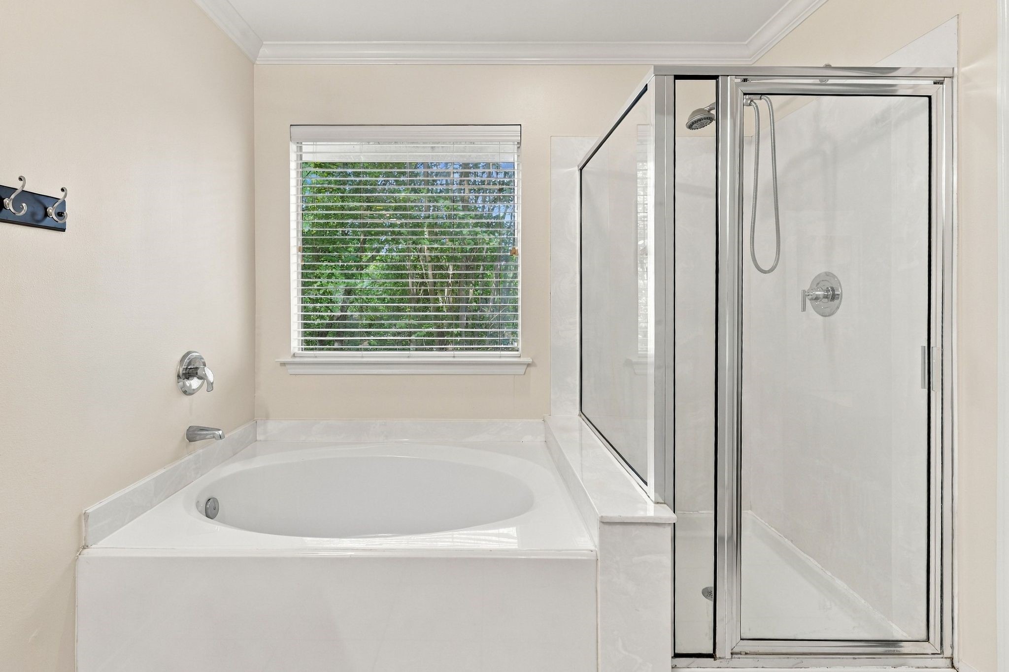Relax at the end of the day in this large soaking tub.
