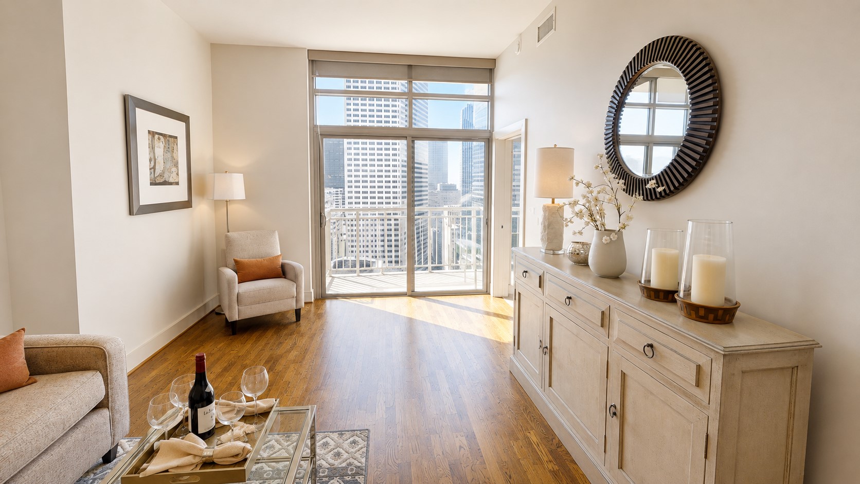 This is the kind of space that makes you want to stay awhile. Sunlight fills the living area, while the balcony brings the city just a little closer to home.