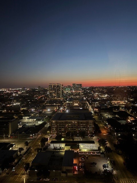 Experience breathtaking cityscape views at dusk, showcasing a vibrant urban skyline against a serene twilight sky.