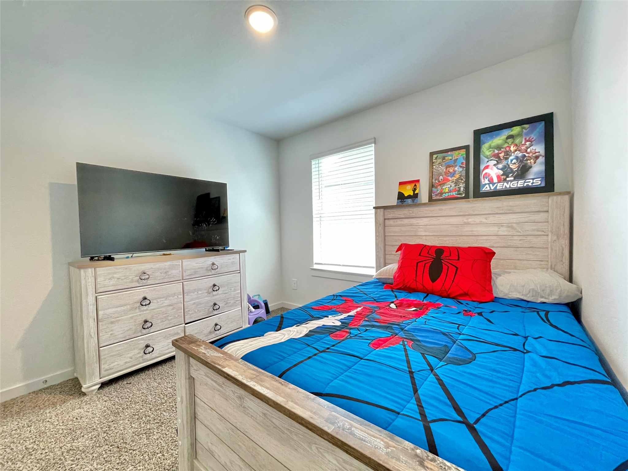 Another spacious bedroom featuring a fun, vibrant themeideal for children, teens, or adapting into a creative hobby room.